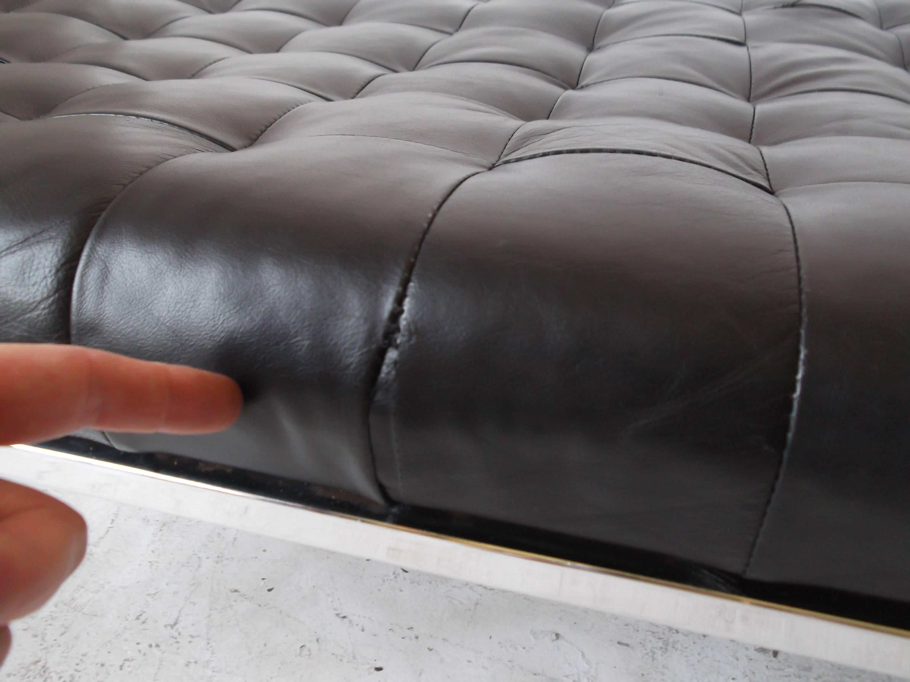 Huge Metropolitan Museum Leather Tufted Bench 3