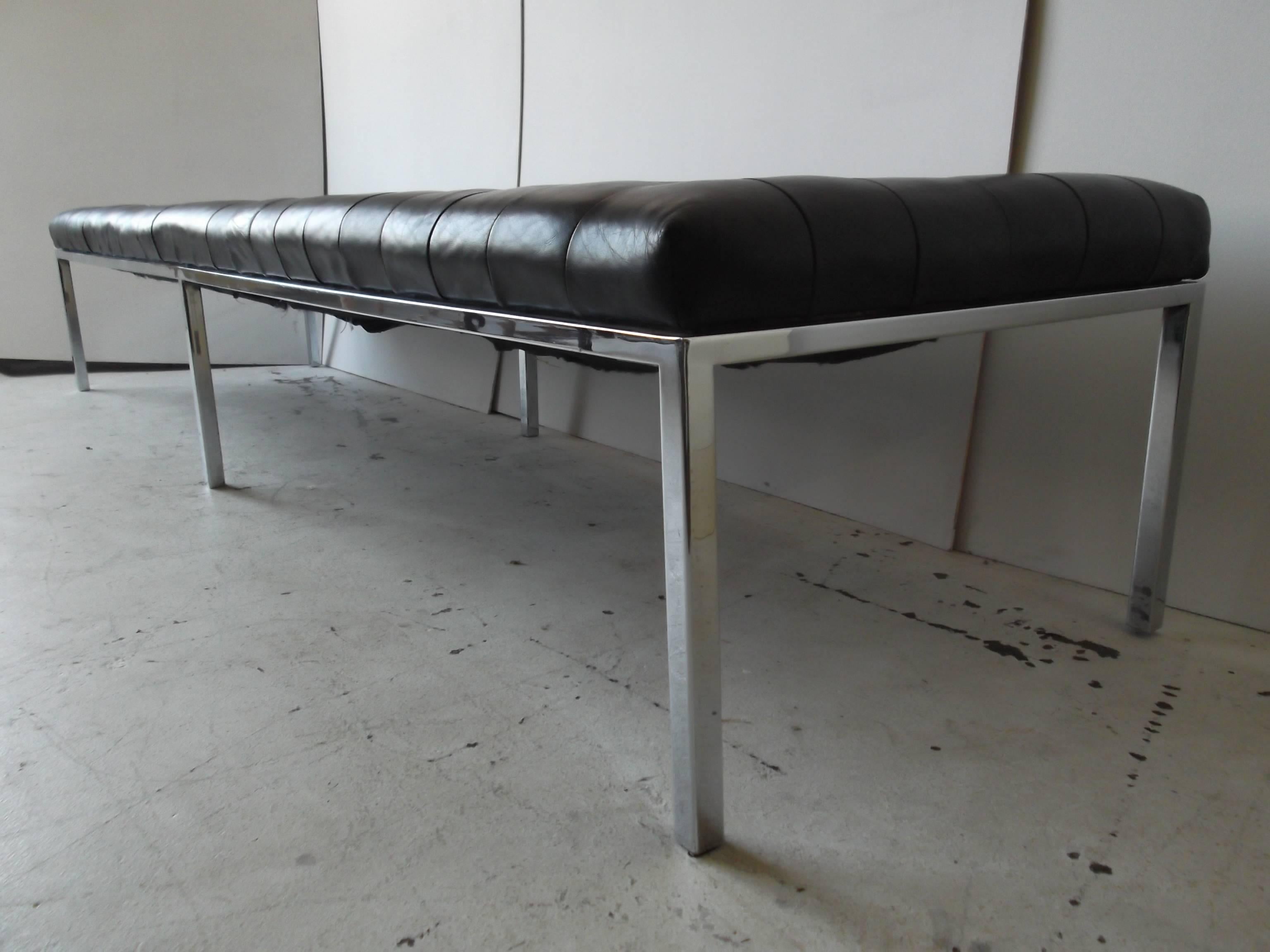 Huge Metropolitan Museum Leather Tufted Bench In Fair Condition In Tulsa, OK