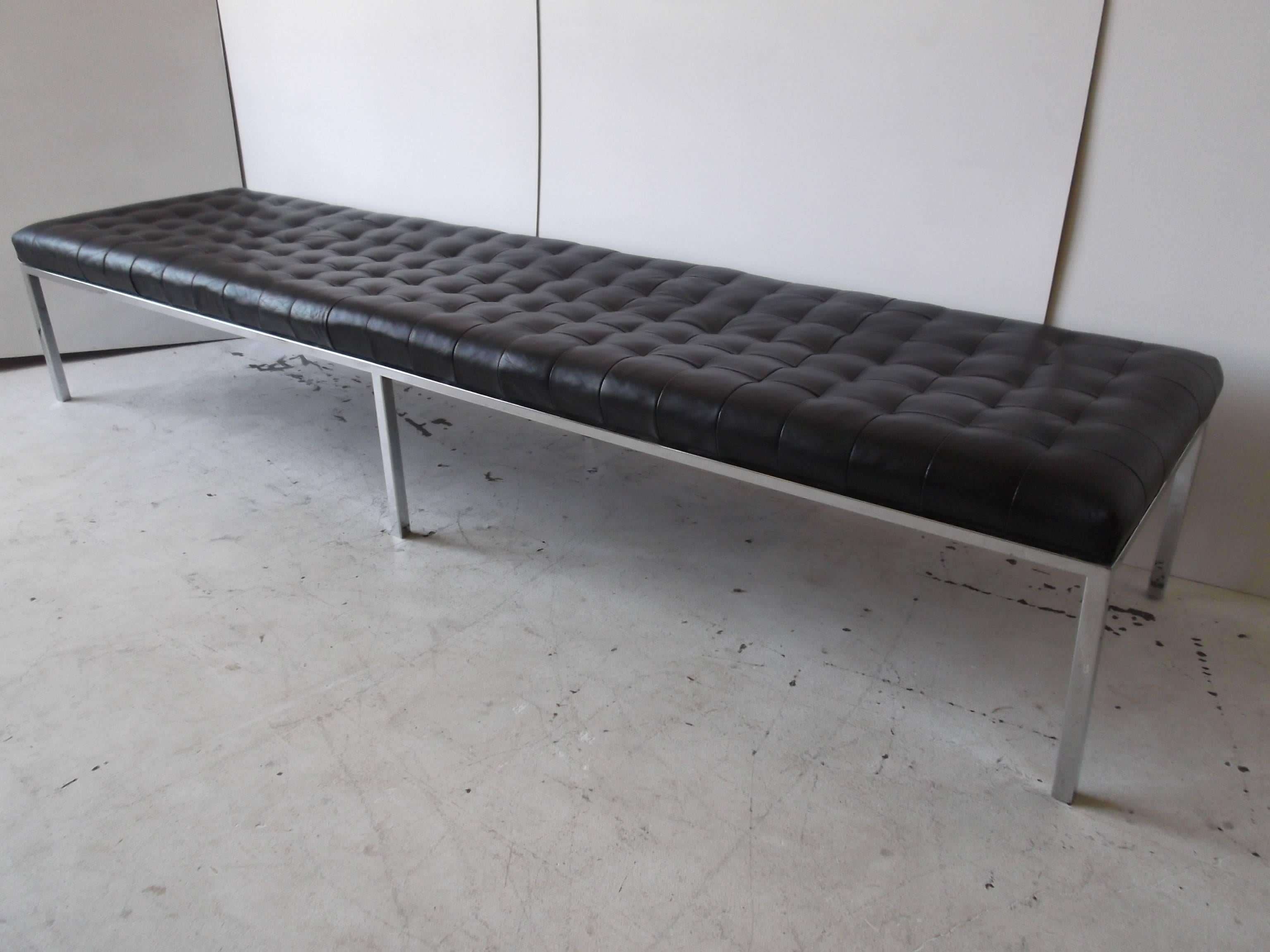 Huge Metropolitan Museum Leather Tufted Bench 1