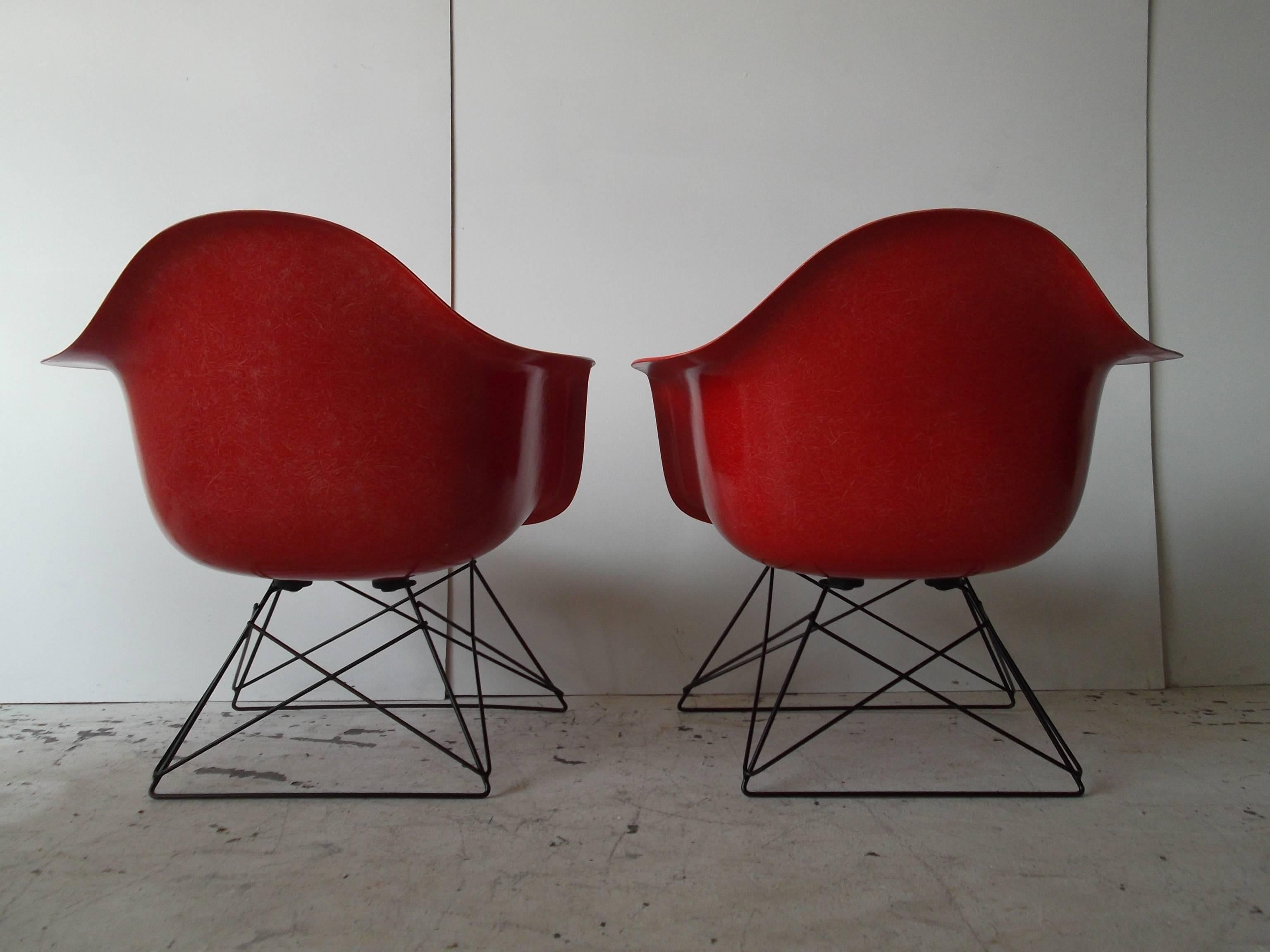 American Charles Eames Herman Miller True Red Fiberglass Chairs For Sale