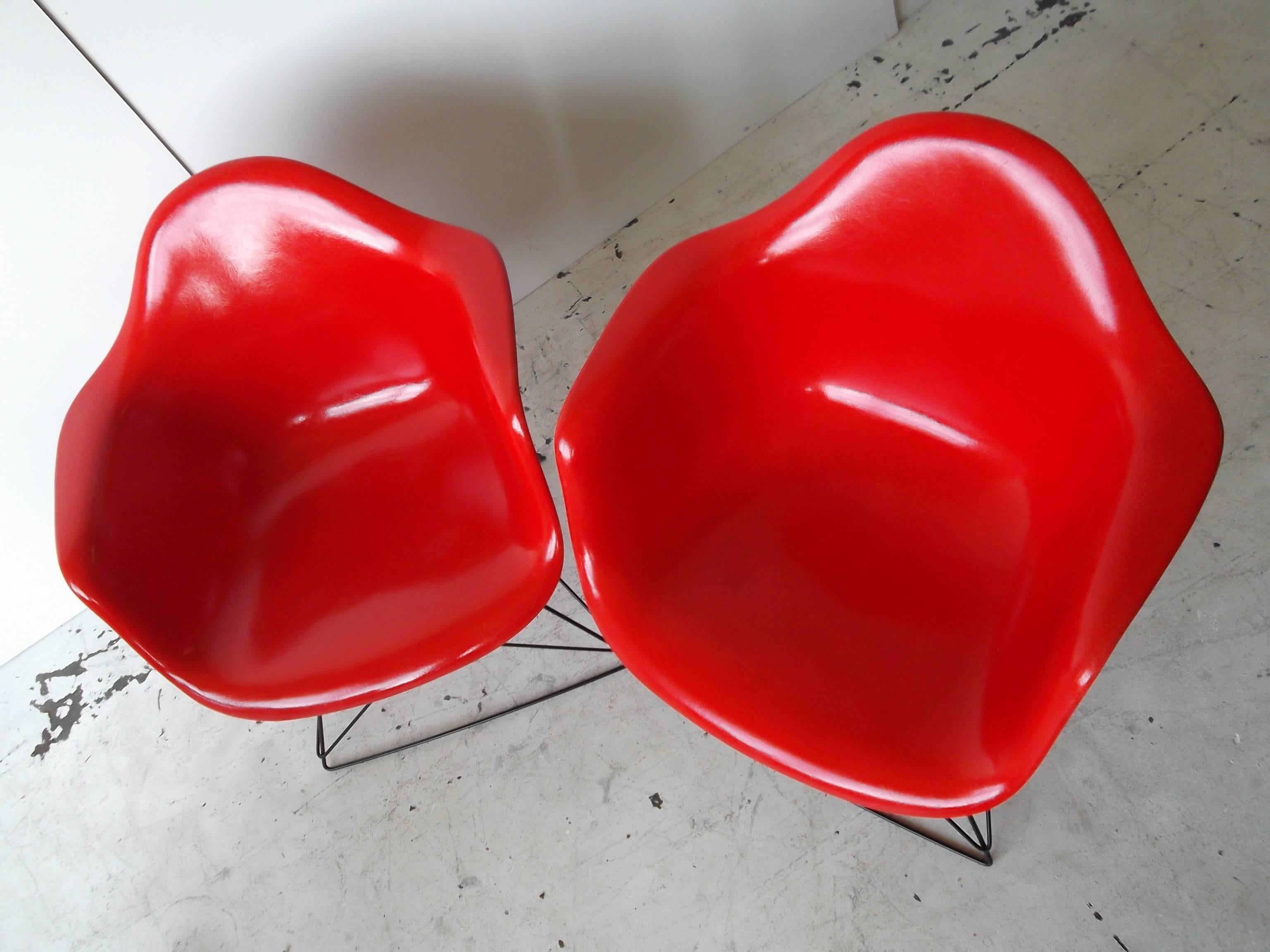 Molded Charles Eames Herman Miller True Red Fiberglass Chairs For Sale