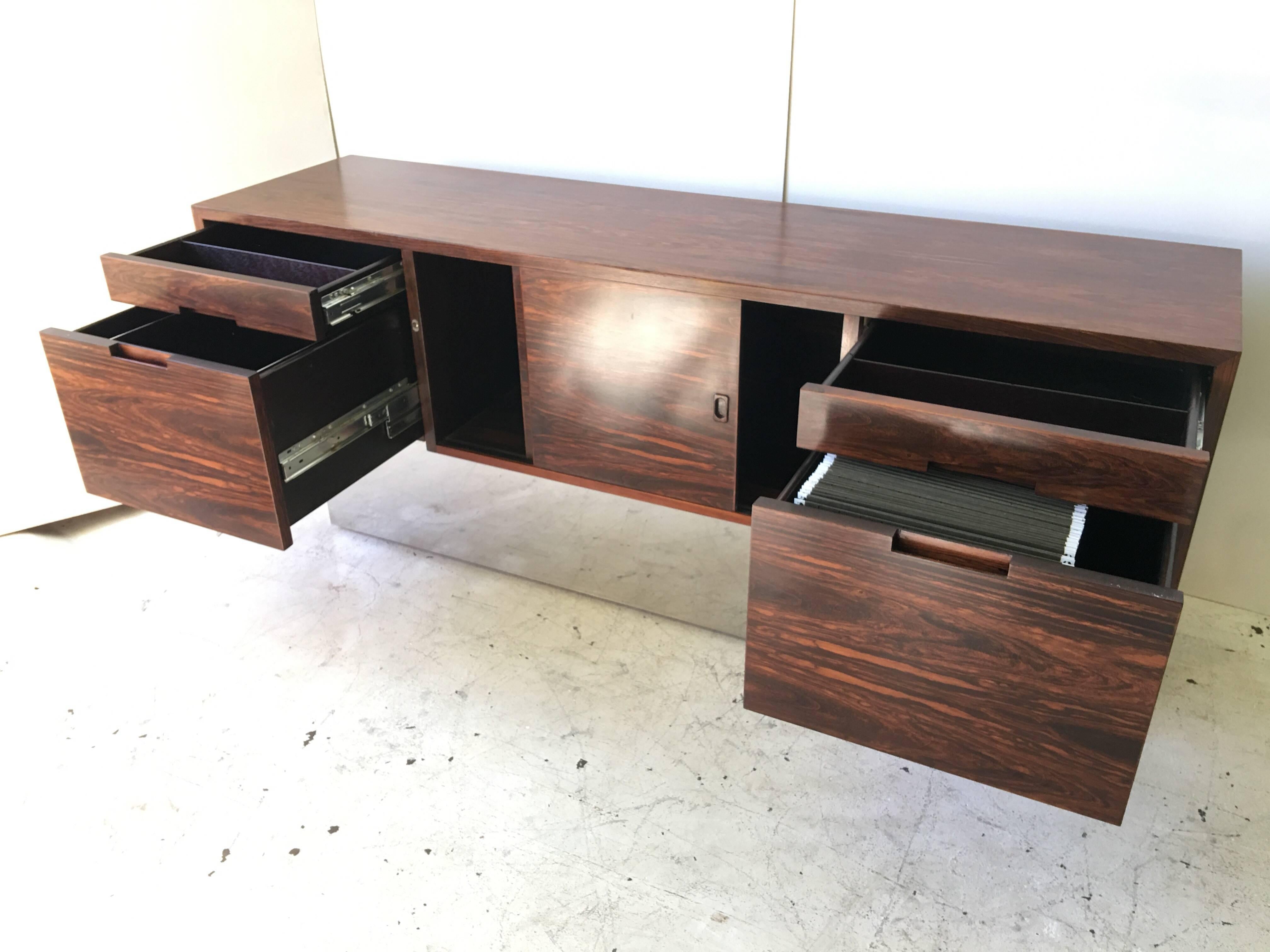 Mid-20th Century Pace Rosewood Chrome Plinth Base Credenza