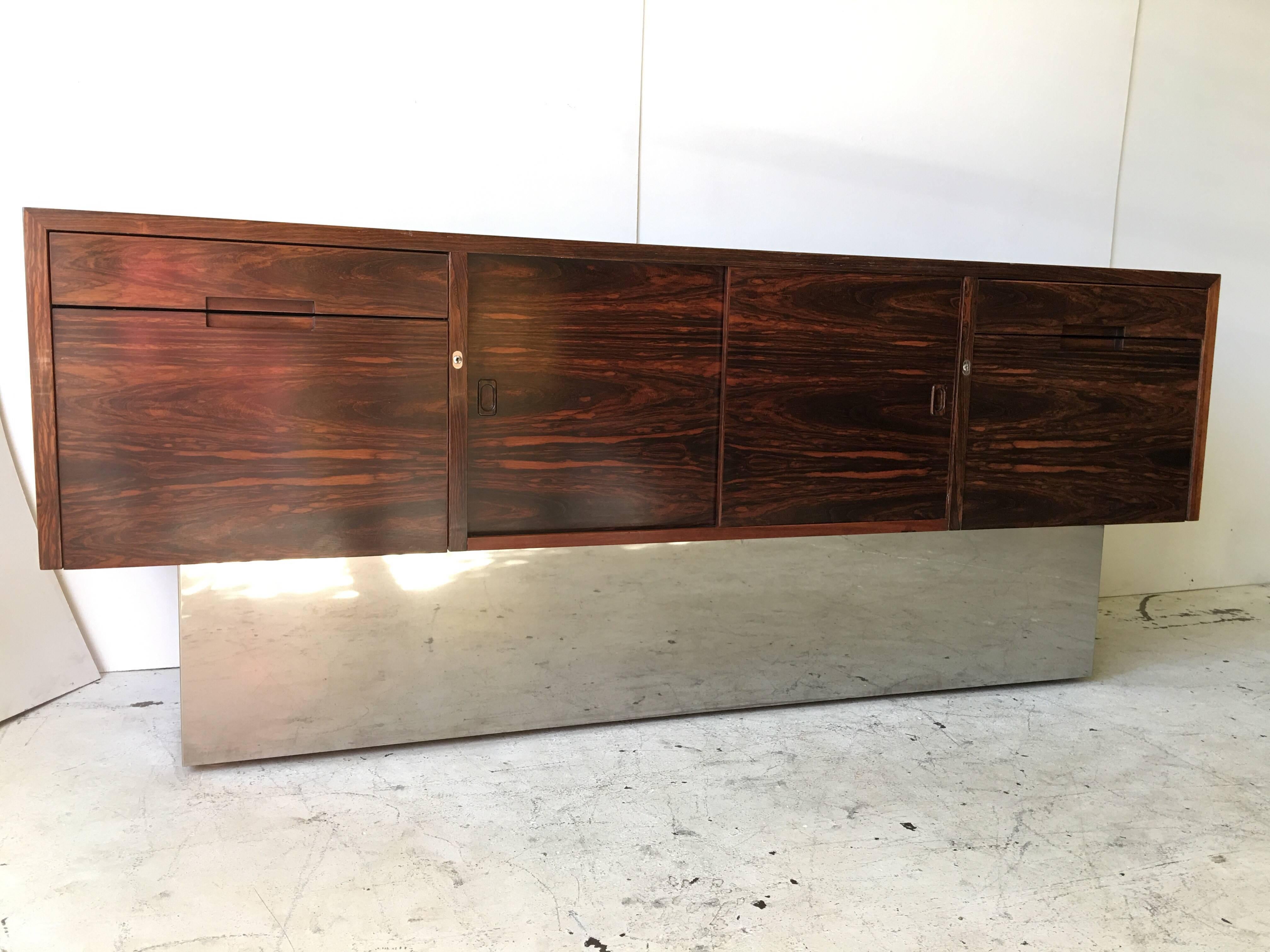 Pace Rosewood Chrome Plinth Base Credenza 1