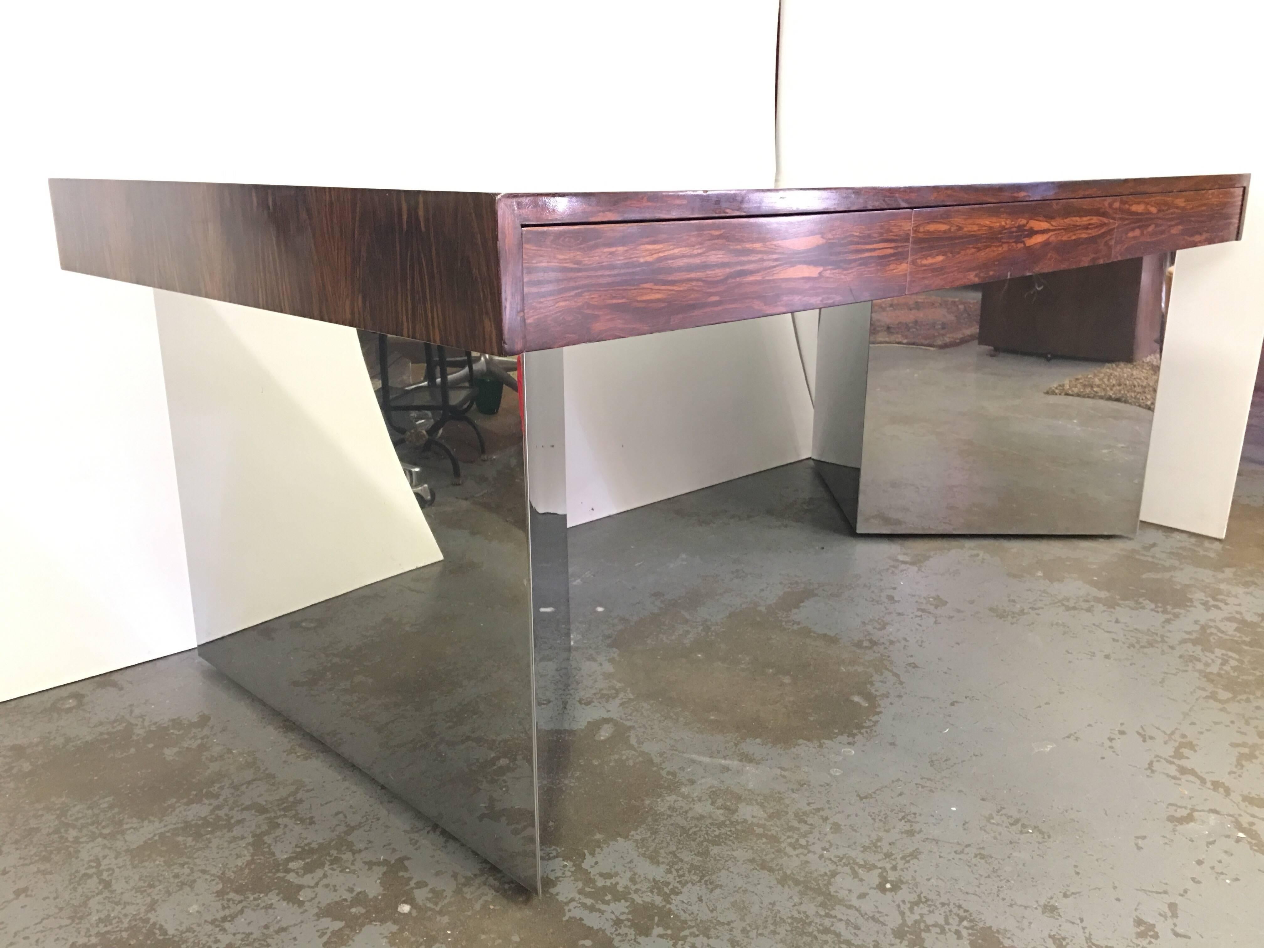Mid-Century Modern 1970 Pace Chrome Rosewood Table Desk