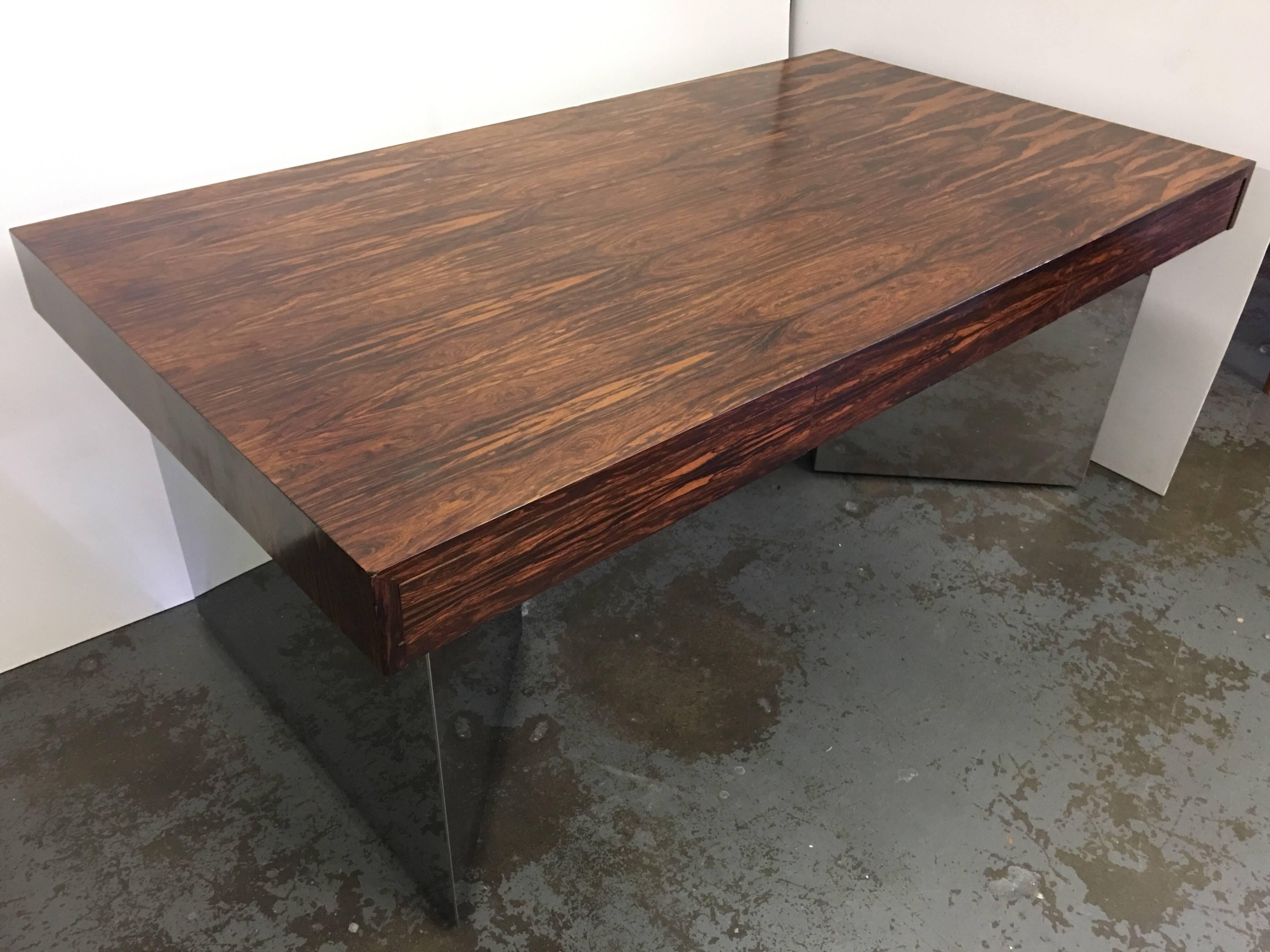 Danish 1970 Pace Chrome Rosewood Table Desk