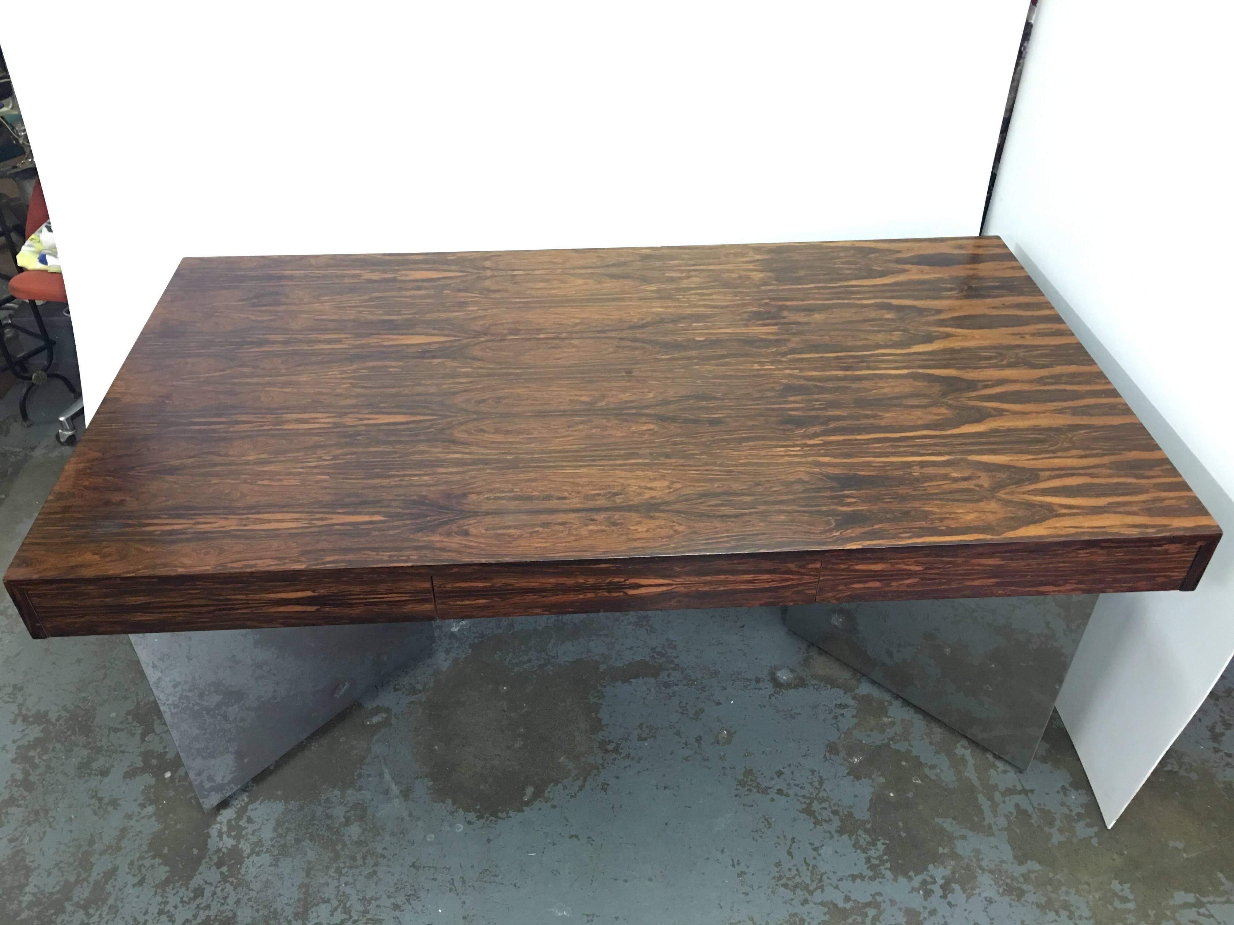 1970 Pace Chrome Rosewood Table Desk In Good Condition In Tulsa, OK