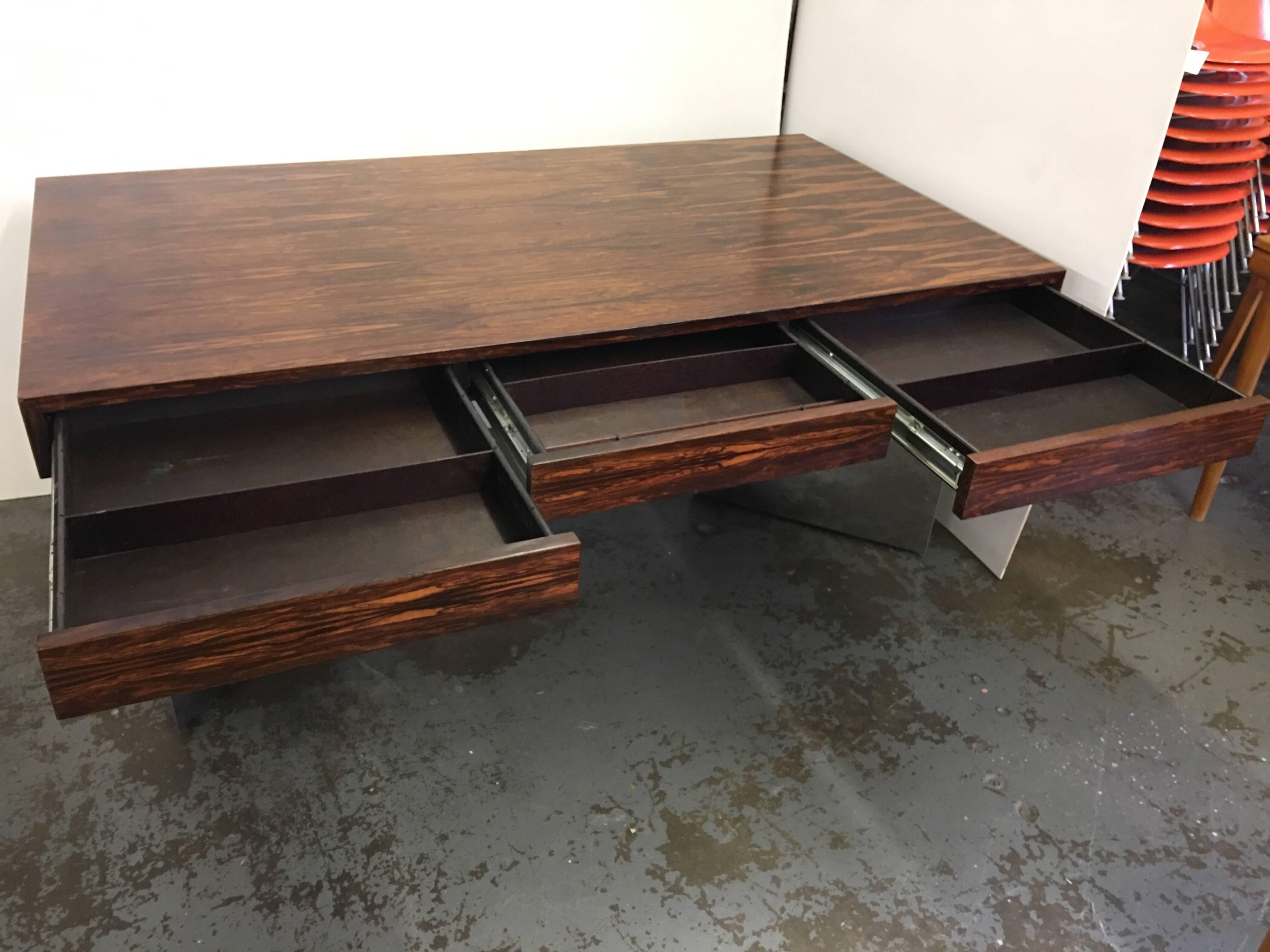 1970 Pace Chrome Rosewood Table Desk 1