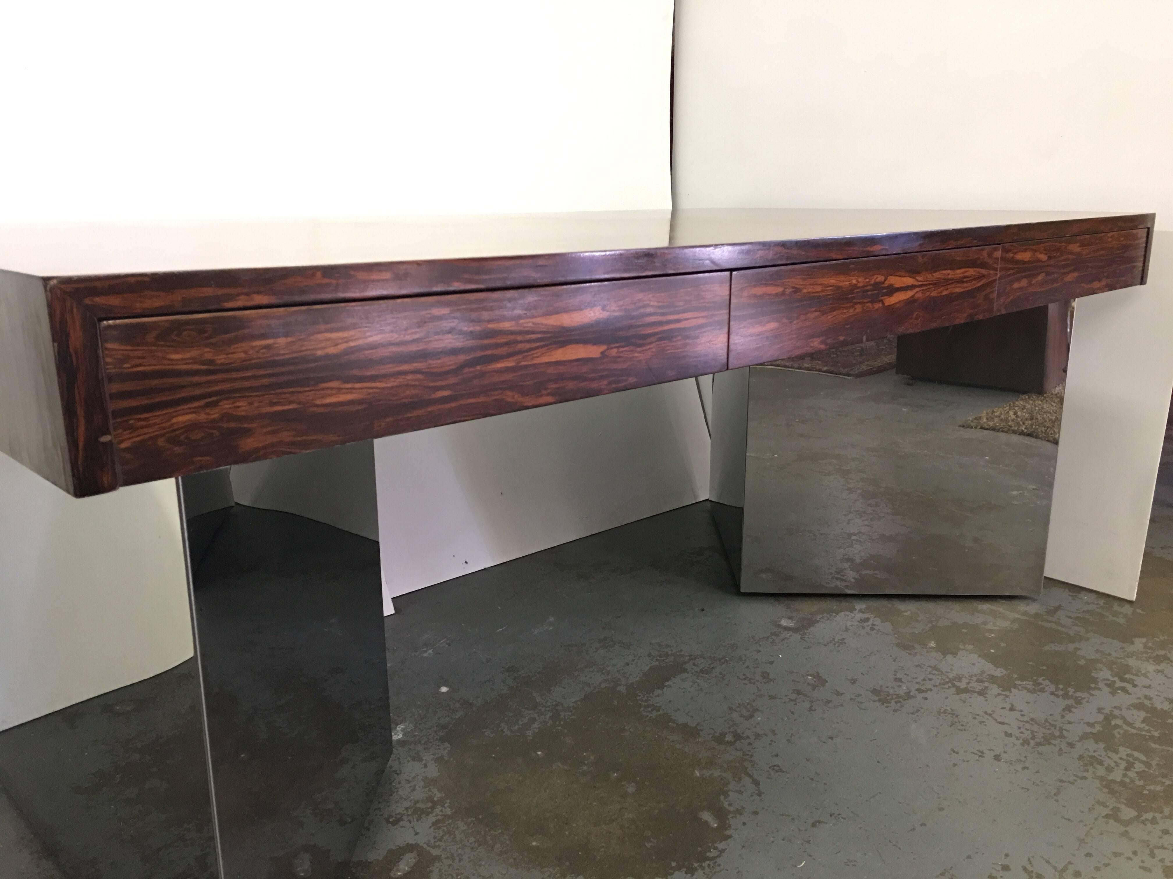 1970 Pace Chrome Rosewood Table Desk 3