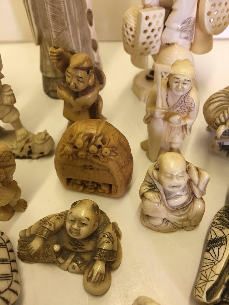 Large Estate Collection of Asian Japanese Carvings Antique Figurines