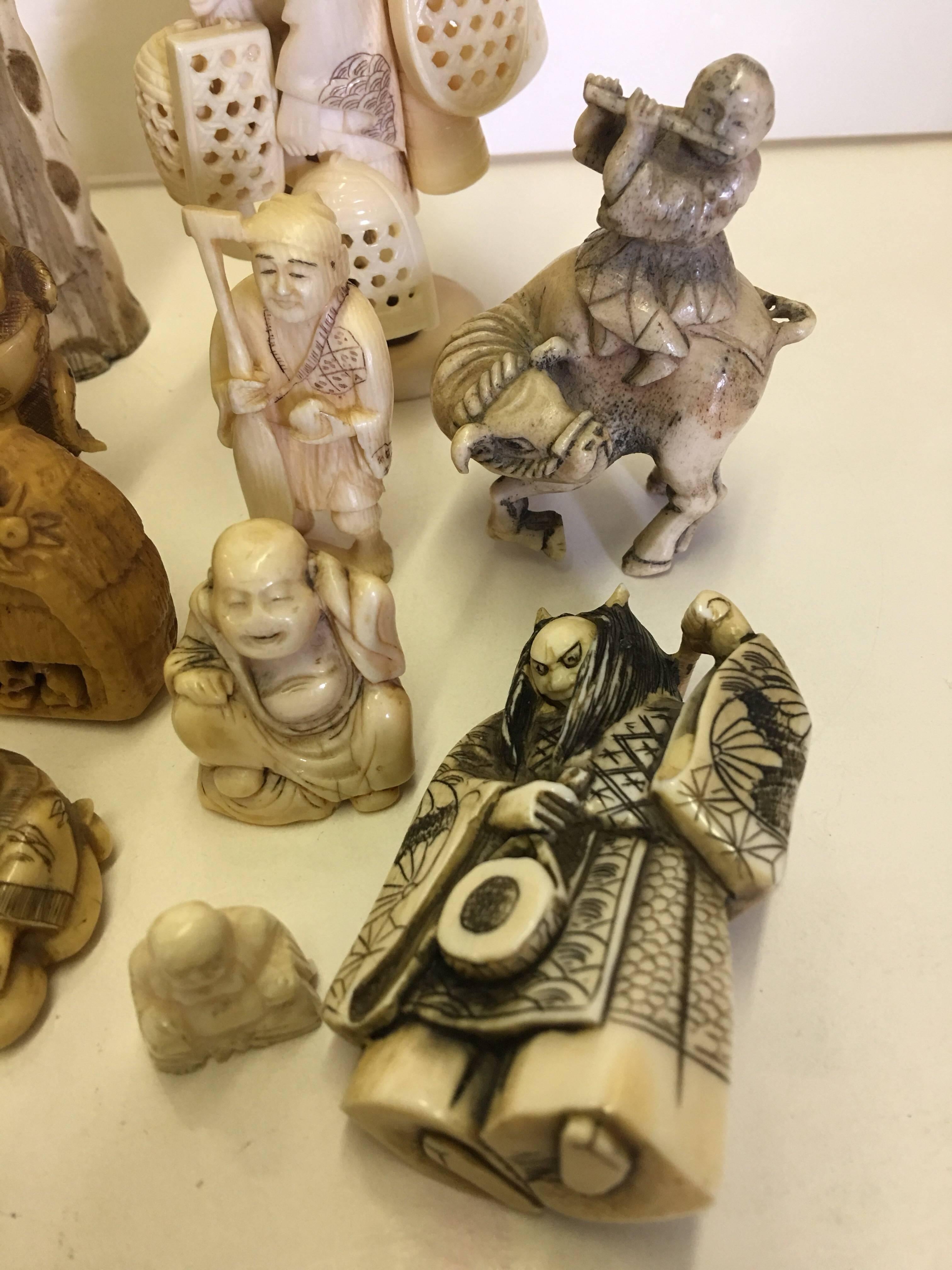 Large Estate Collection of Asian Japanese Carvings Antique Figurines