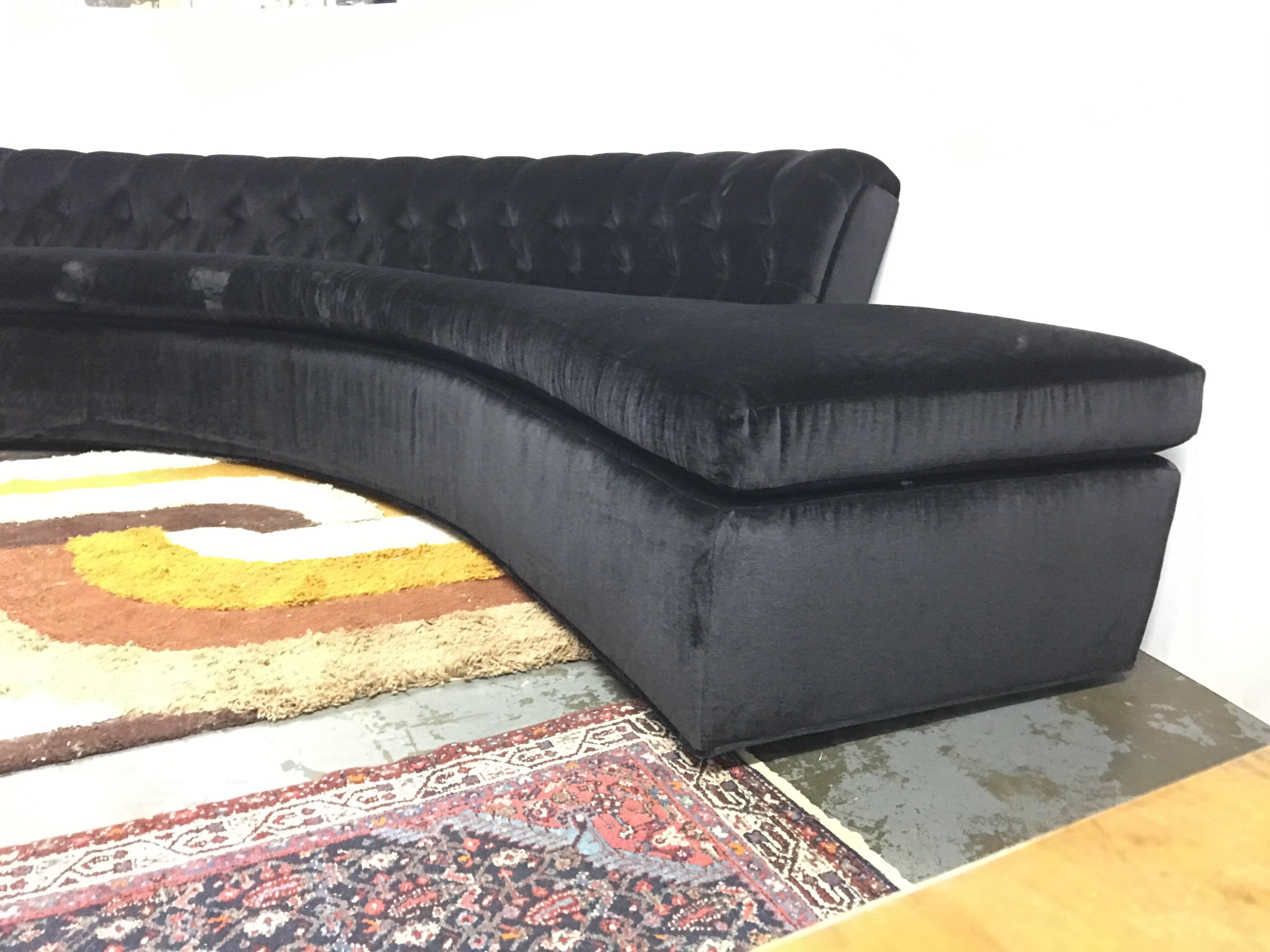 Hollywood Regency Vintage Curved Sofa Redone in Kelly Wearstler Black Mohair