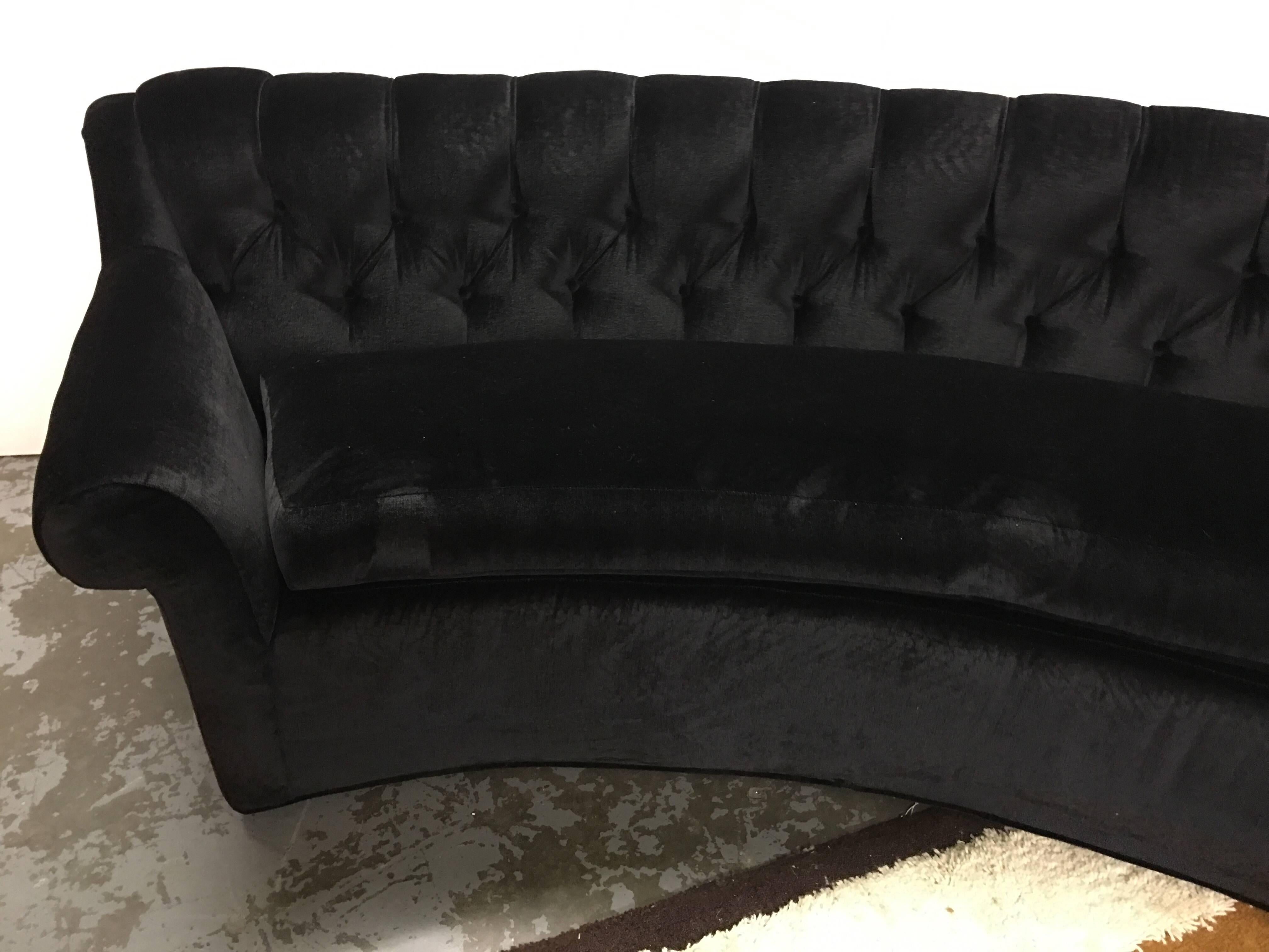 Vintage Curved Sofa Redone in Kelly Wearstler Black Mohair In Good Condition In Tulsa, OK