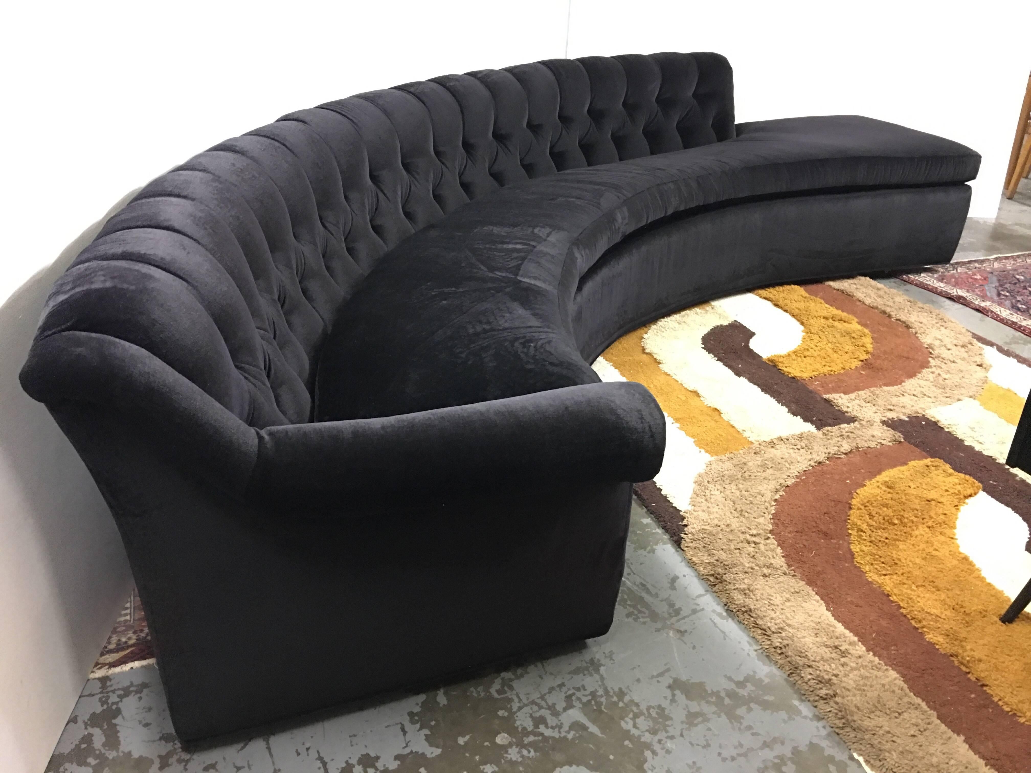 20th Century Vintage Curved Sofa Redone in Kelly Wearstler Black Mohair