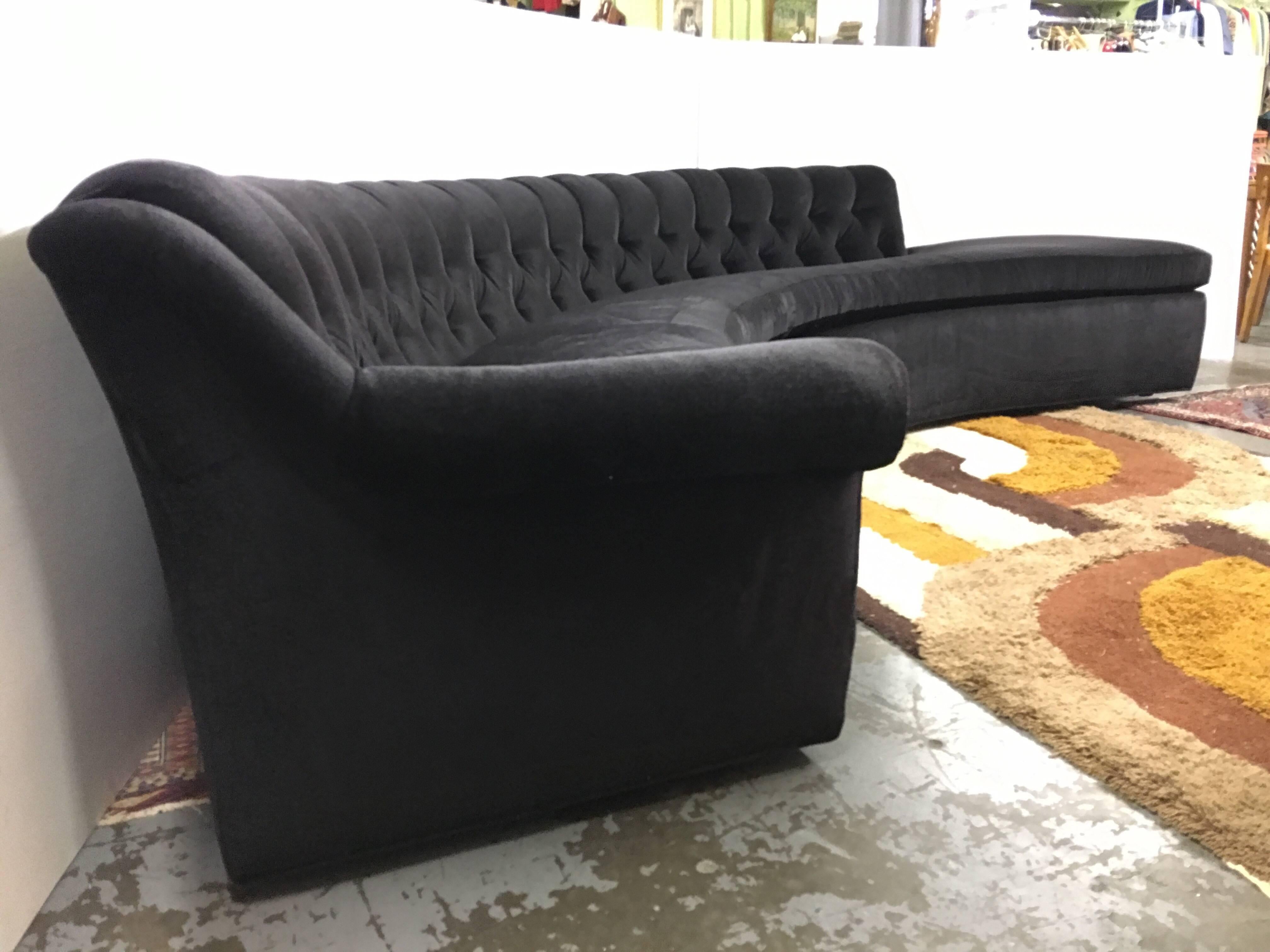 Vintage Curved Sofa Redone in Kelly Wearstler Black Mohair 1