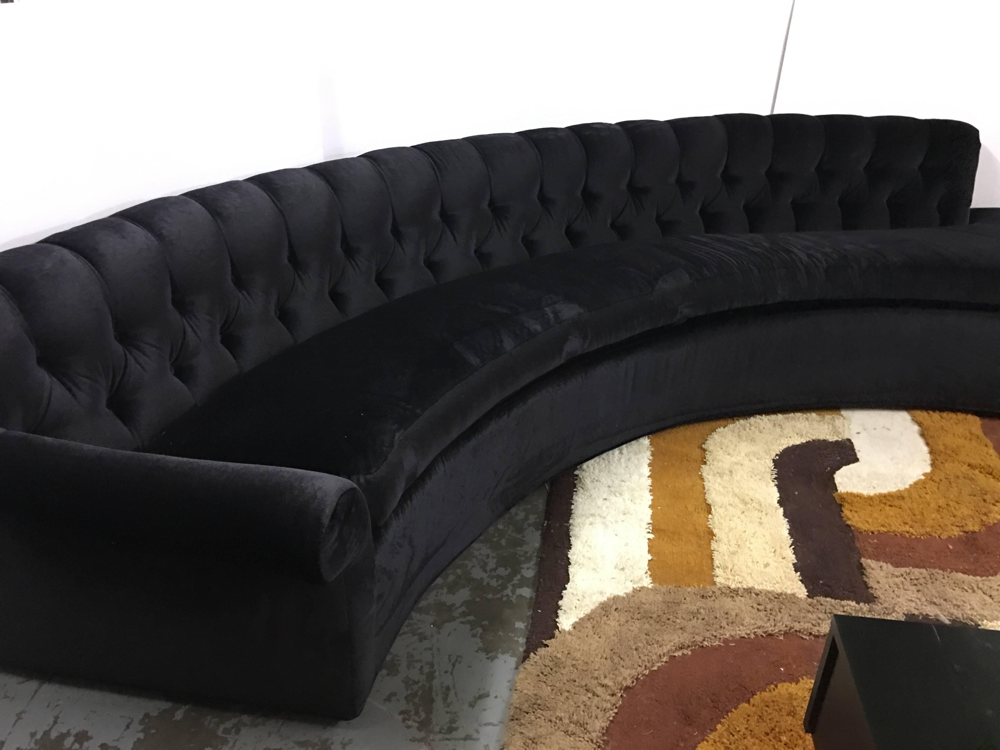 Vintage Curved Sofa Redone in Kelly Wearstler Black Mohair 4