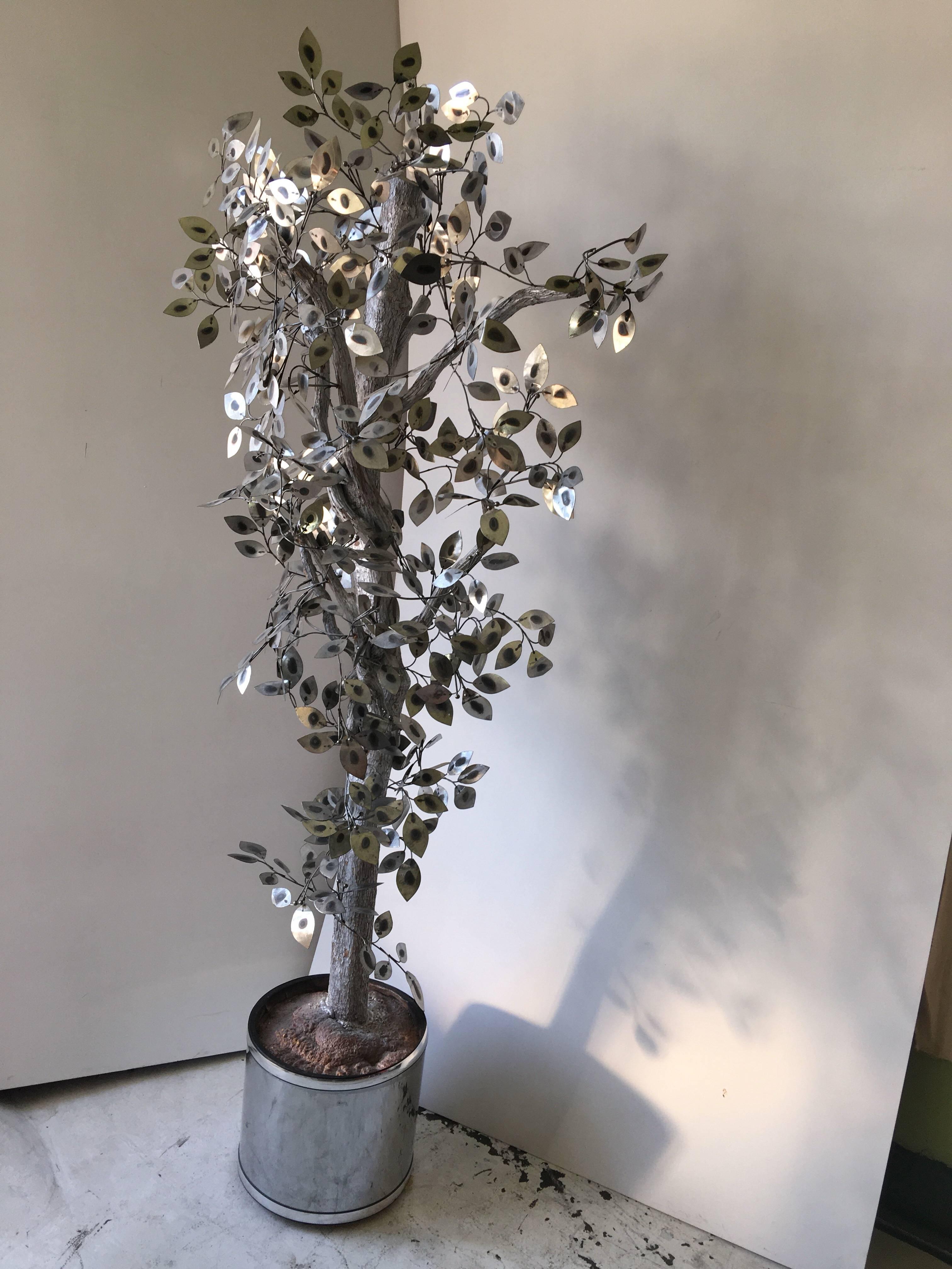 Modern Curtis Jere Silver Raindrops Tree Sculpture For Sale