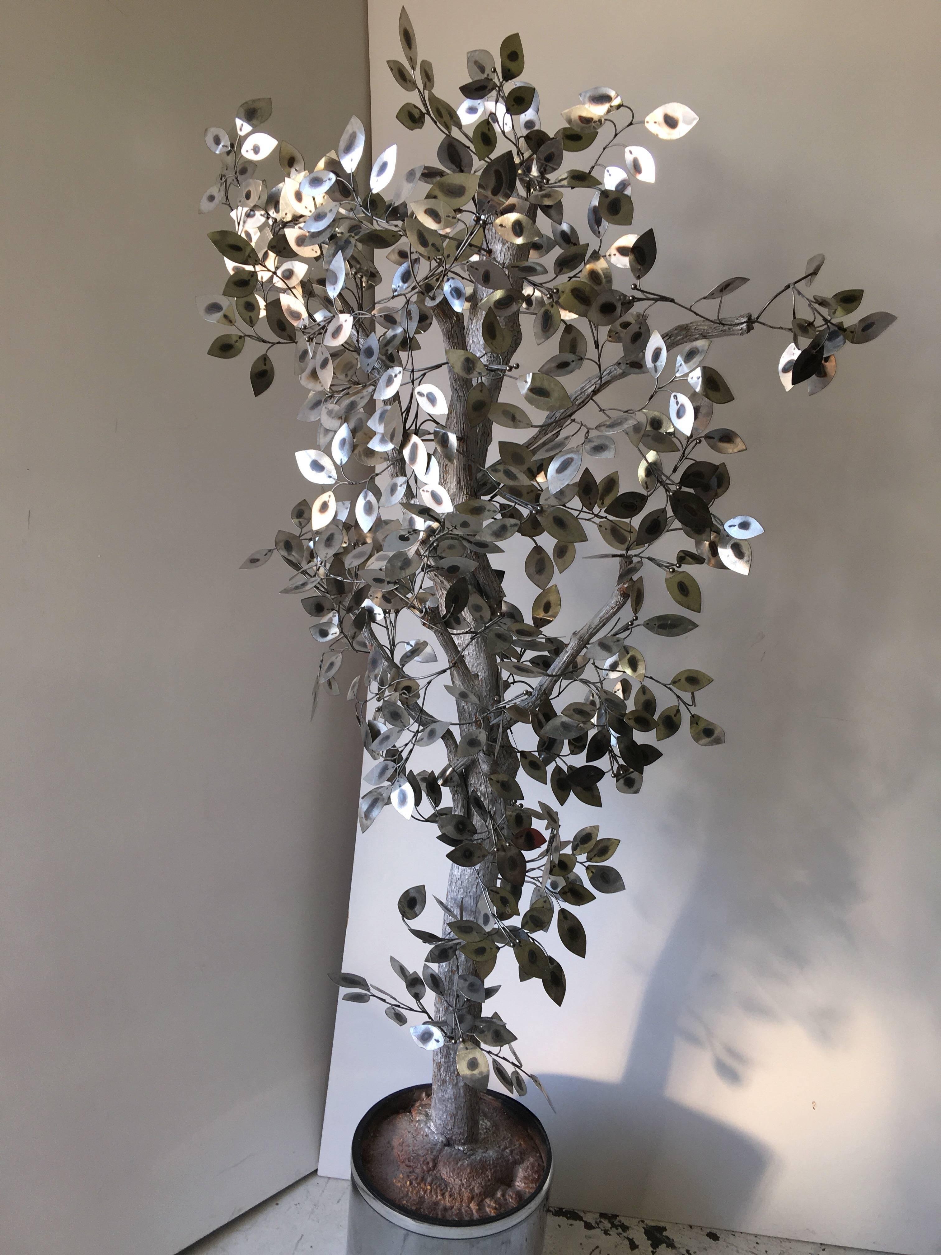 American Curtis Jere Silver Raindrops Tree Sculpture For Sale