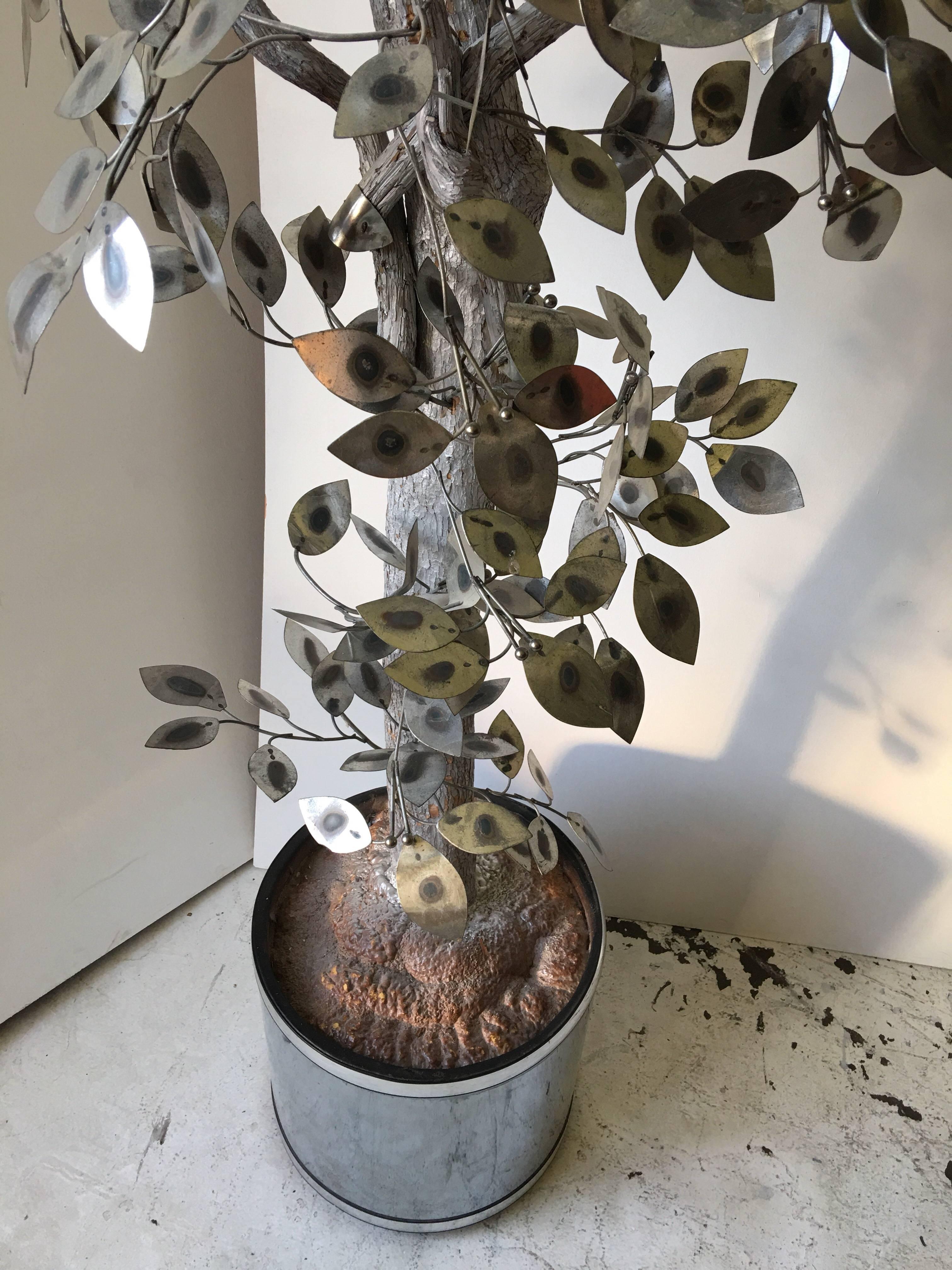 20th Century Curtis Jere Silver Raindrops Tree Sculpture For Sale