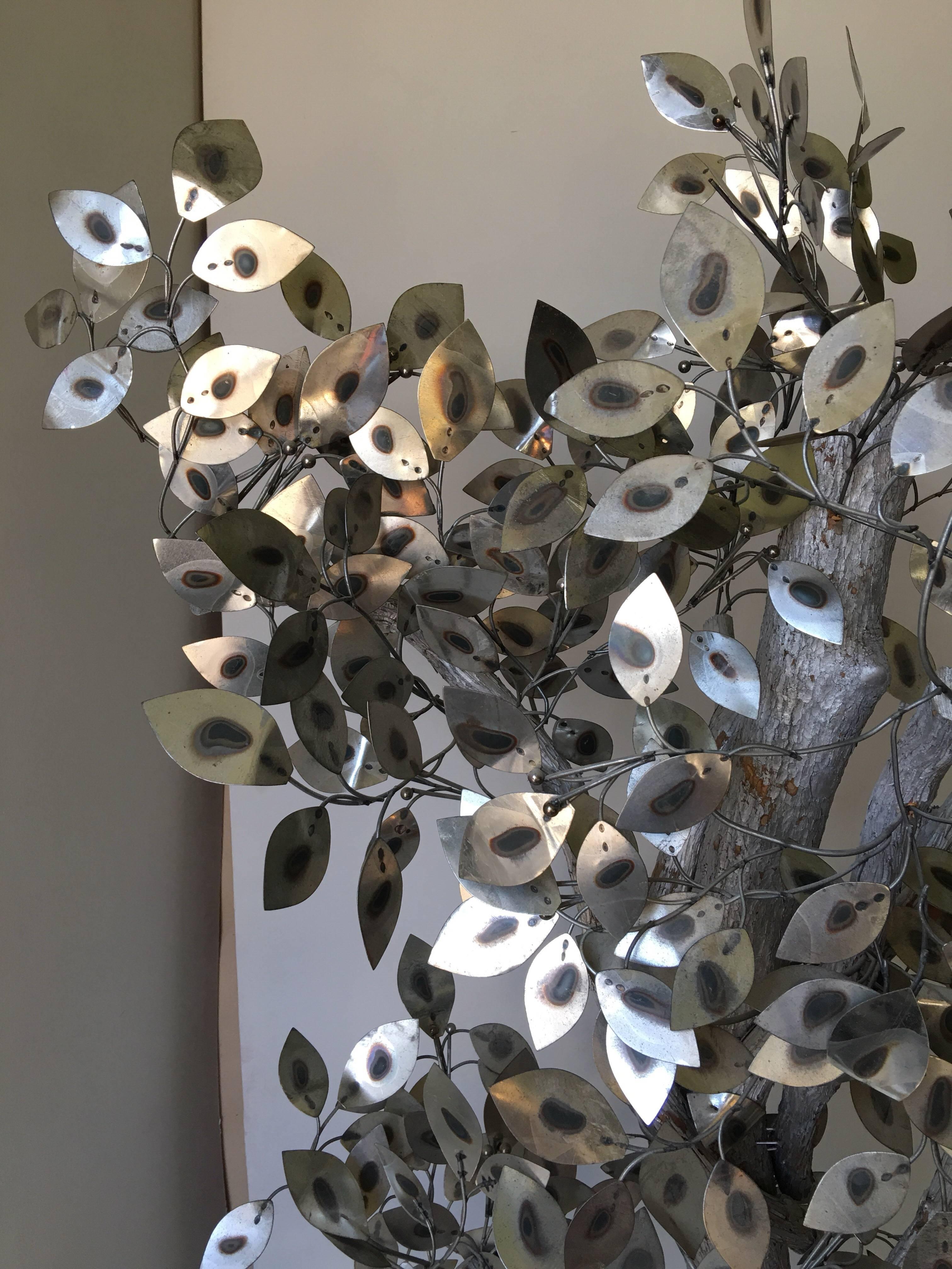 Metal Curtis Jere Silver Raindrops Tree Sculpture For Sale