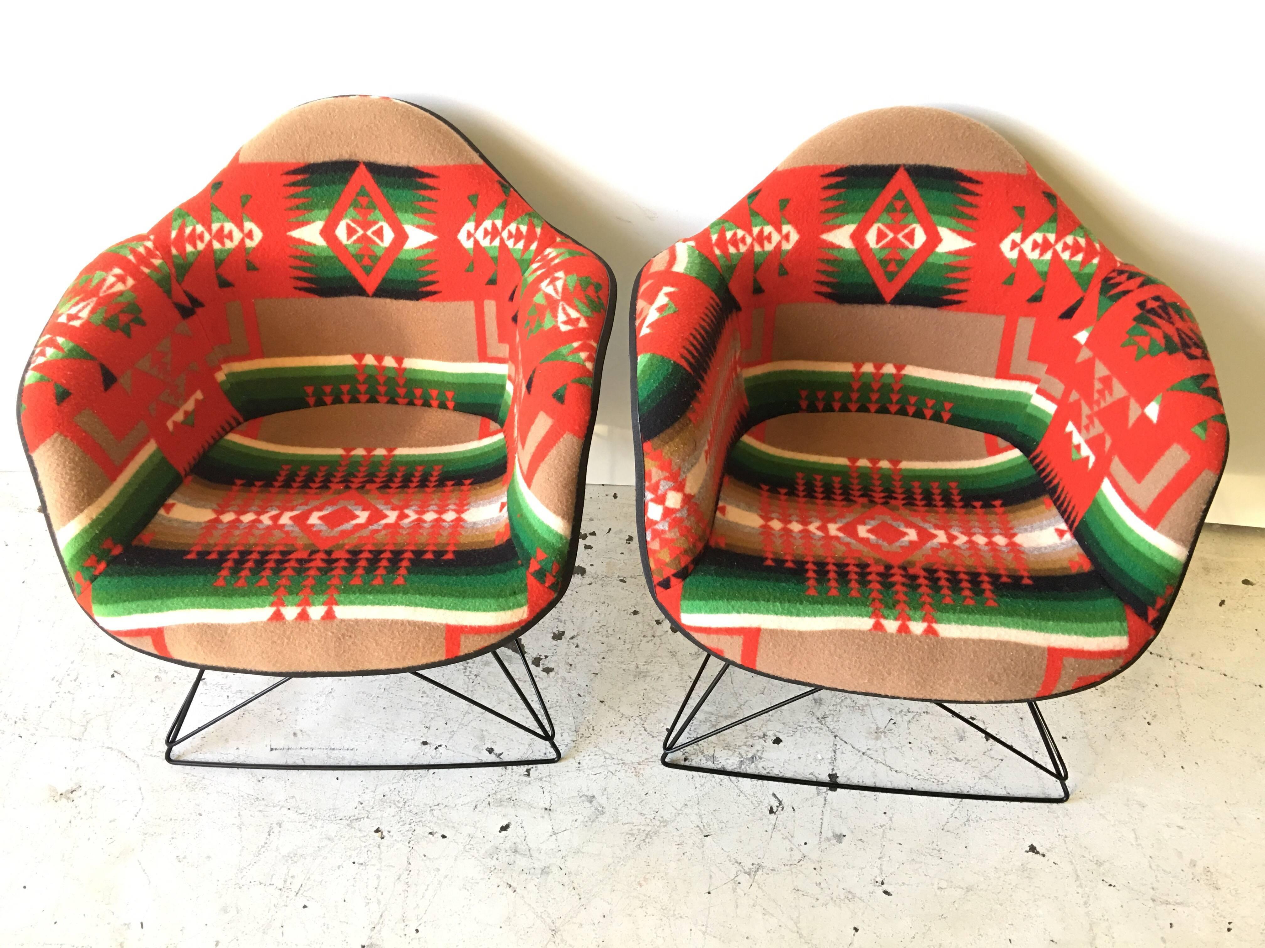 Mid-Century Modern Vintage Eames Pendleton Wool Blanket Low Lounge Chairs