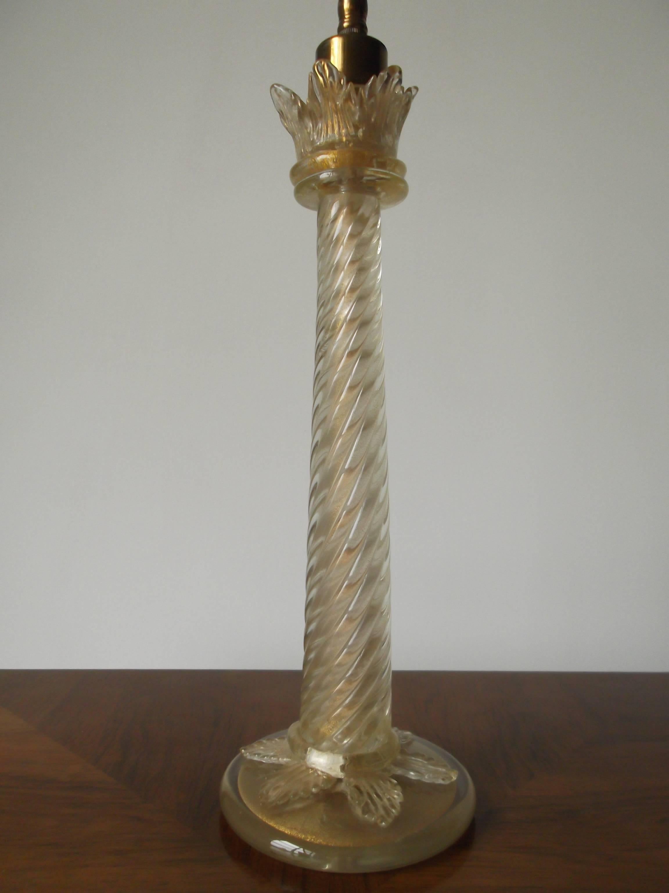 Camer Ny Label Manner of Barovier Venini Italian Glass Candlestick Lamp In Good Condition In Tulsa, OK