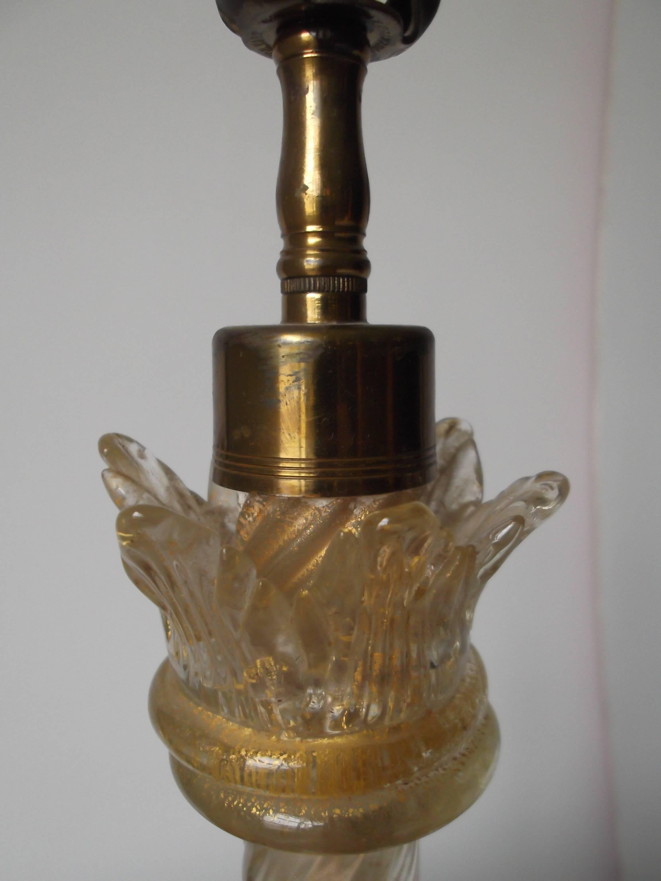 Hand-Crafted Camer Ny Label Manner of Barovier Venini Italian Glass Candlestick Lamp