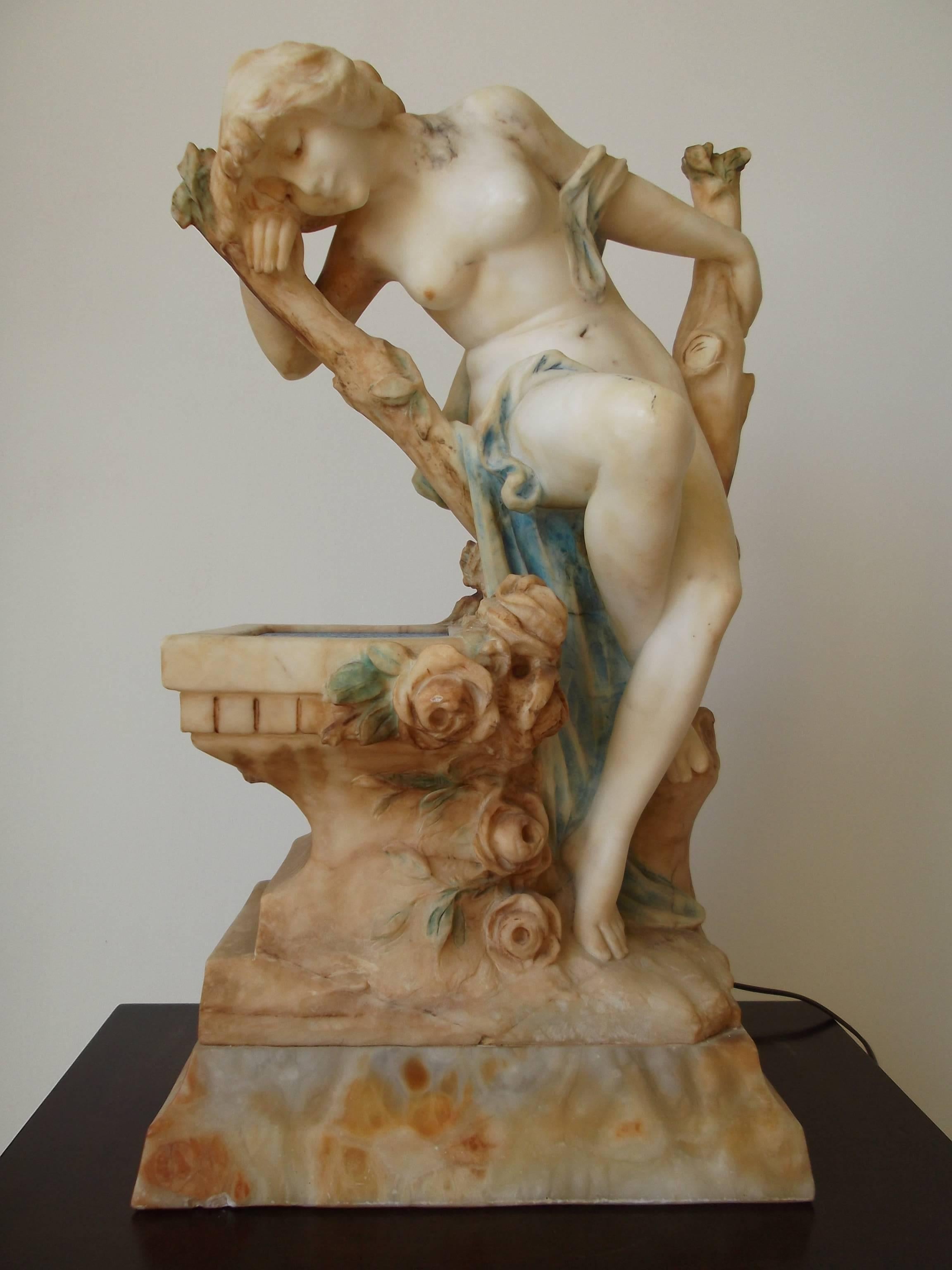 Italian Art Nouveau Nude Lady Fountain Sculpture by Del Lungo im Angebot 1