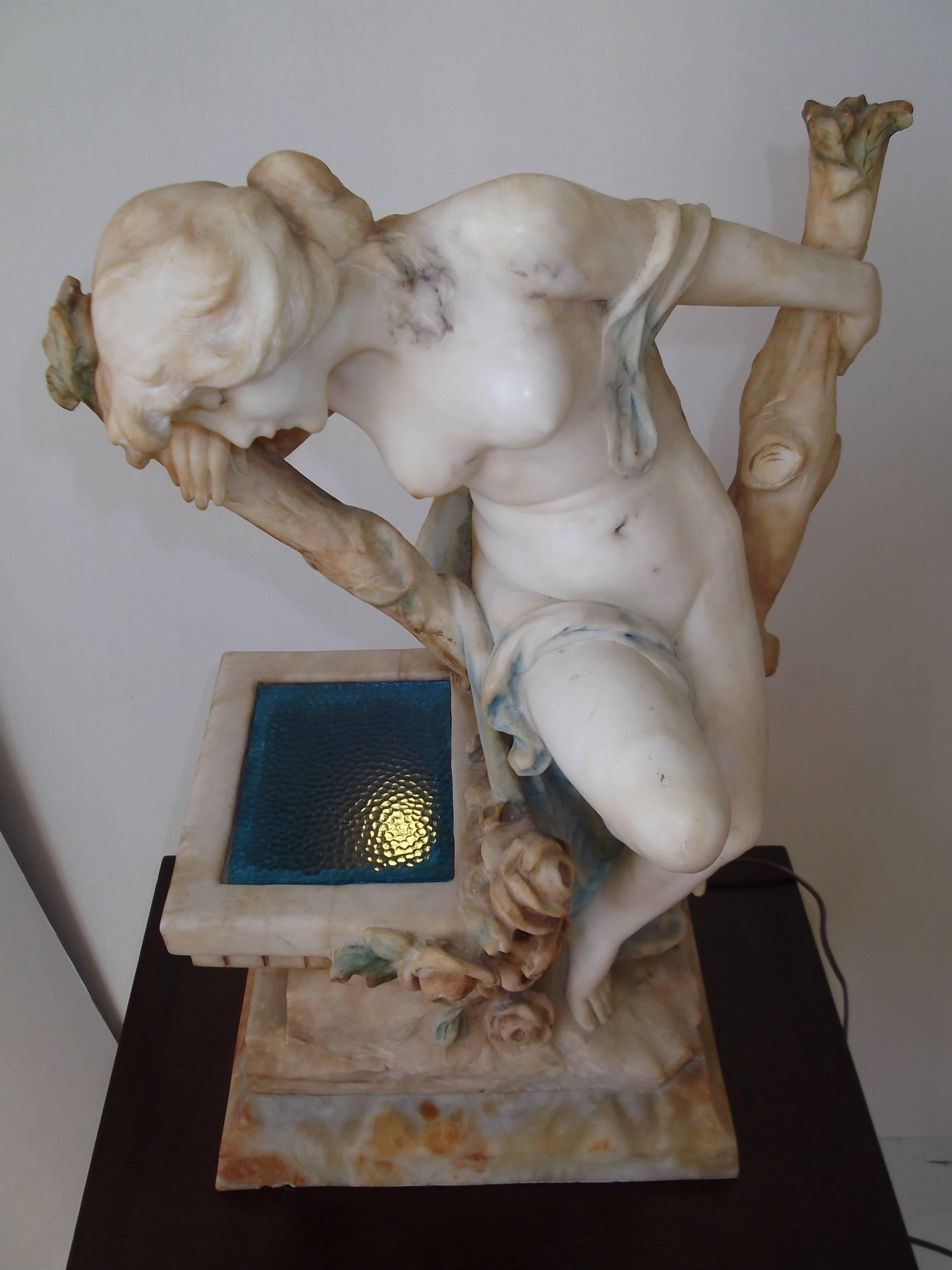 Italian Art Nouveau Nude Lady Fountain Sculpture by Del Lungo (Art nouveau) im Angebot