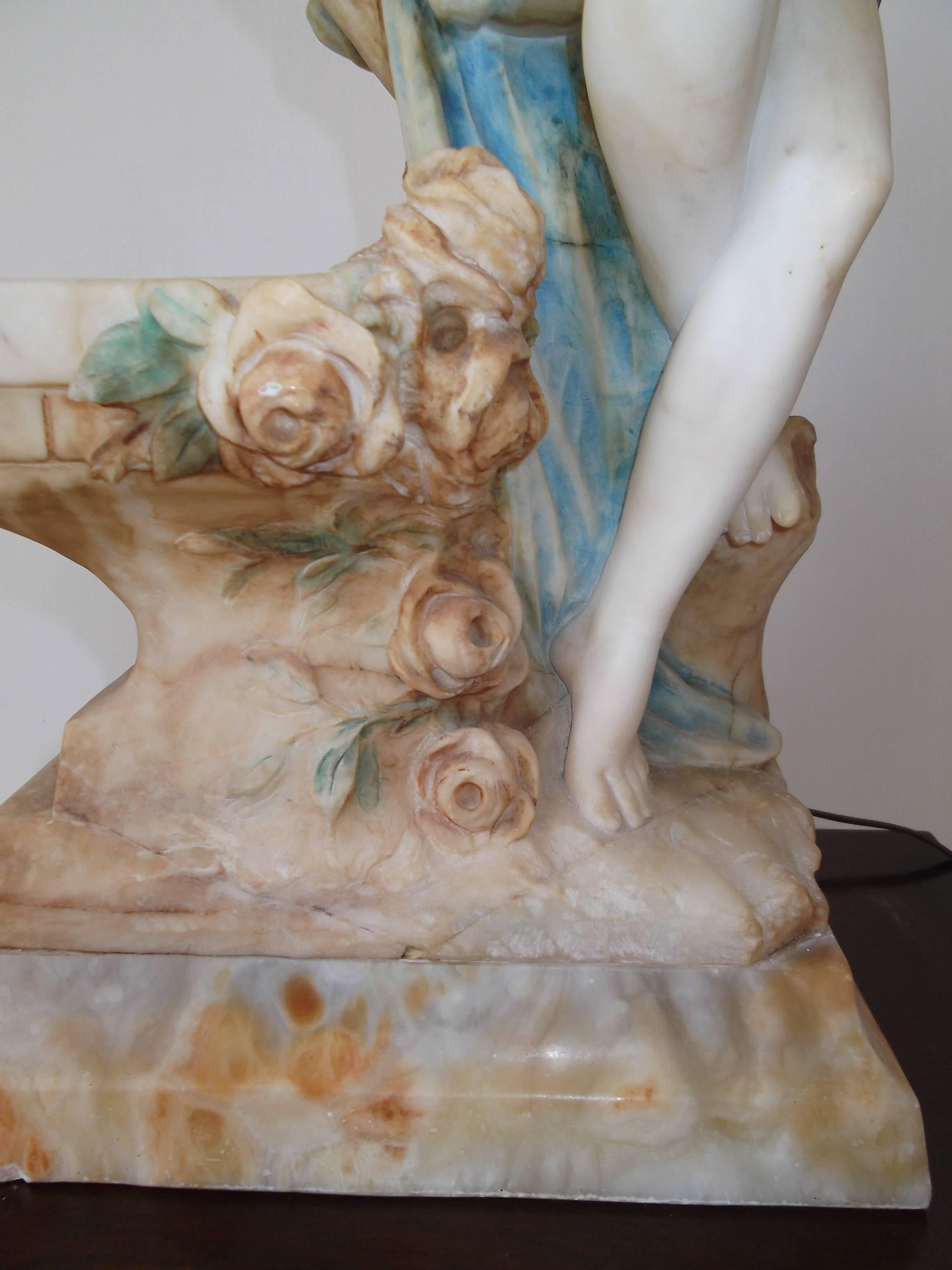 Carved Italian Art Nouveau Nude Lady Fountain Sculpture by Del Lungo For Sale