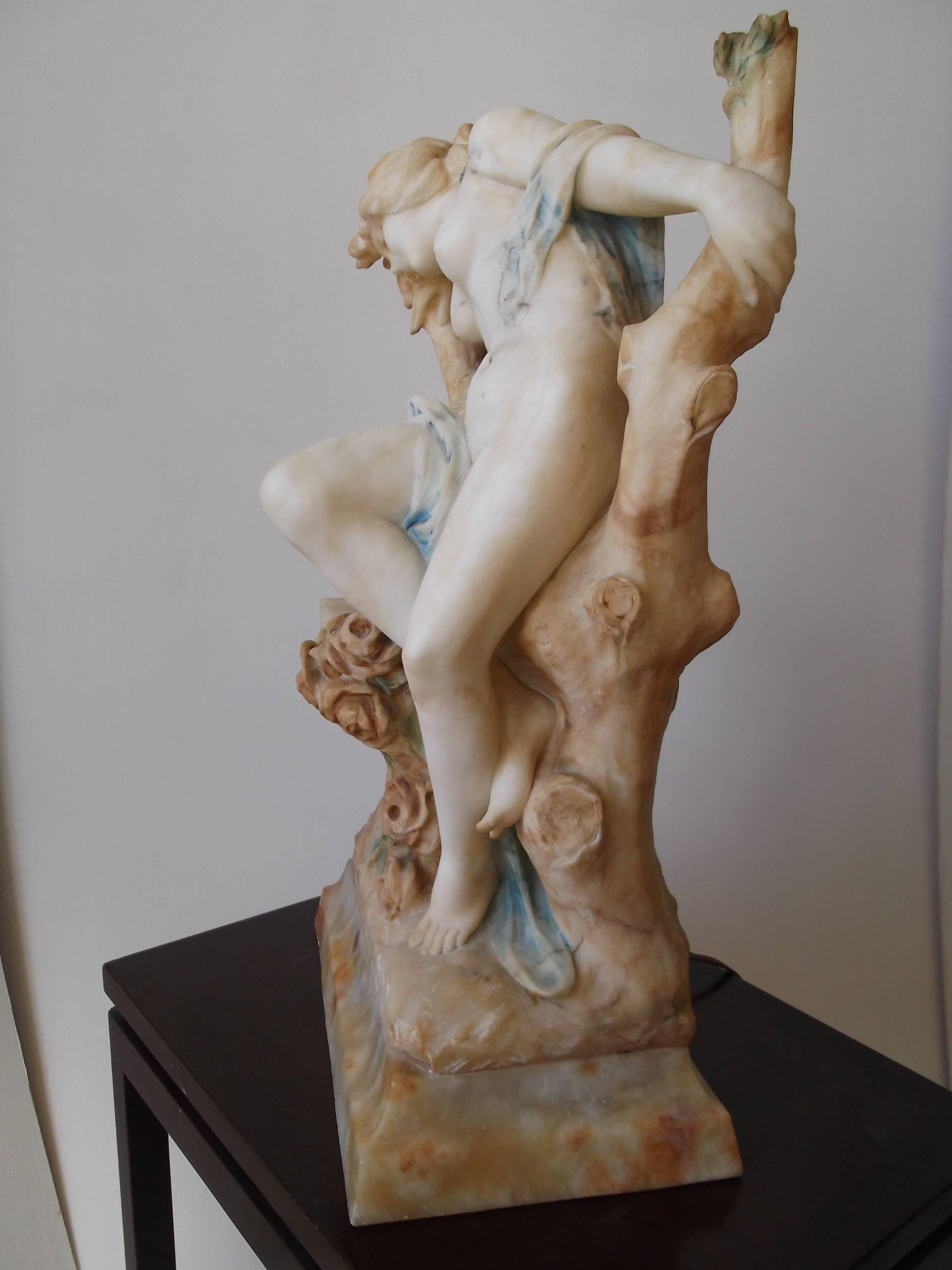 Italian Art Nouveau Nude Lady Fountain Sculpture by Del Lungo (Italienisch) im Angebot
