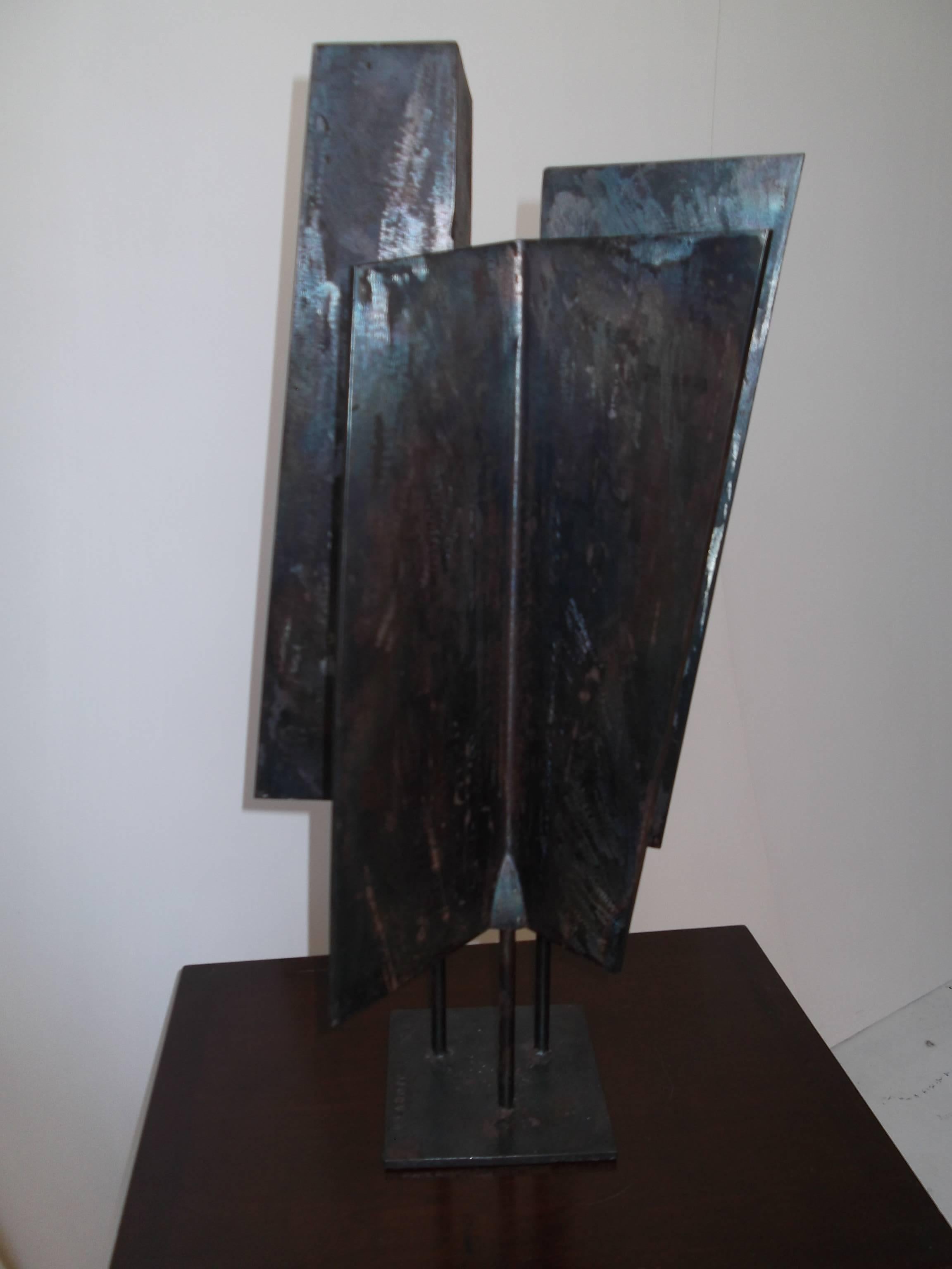 This is from a series of Triad Sculptures, signed and dated on the base, by the artist J. McVicker, dated 1963, and may be the first of this run by him, as noted on piece of tape to bottom as well. It is a nice vertical piece standing 23.5