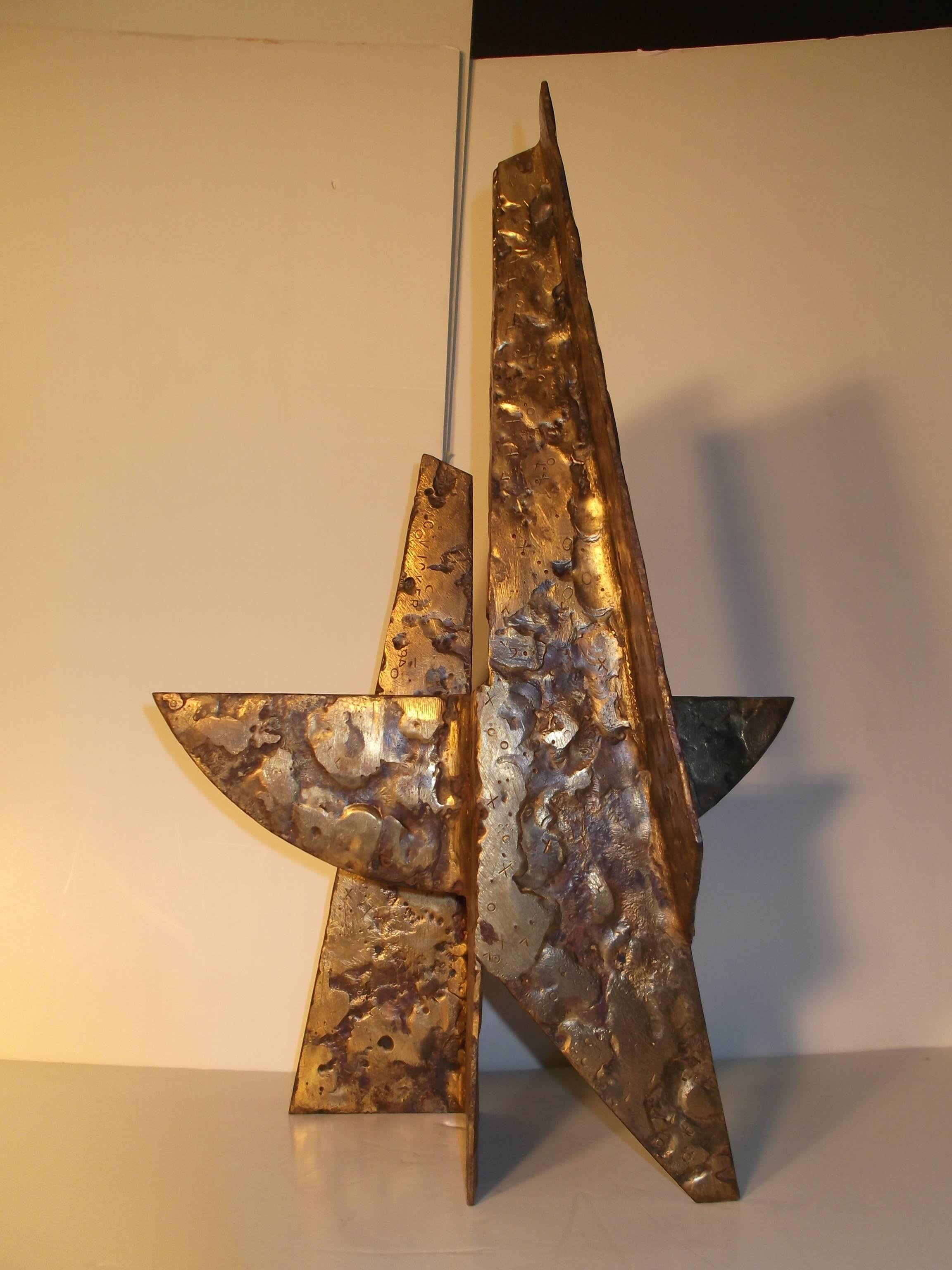 Jay McVicker Modern Art Abstract Bronzed Steel Sculpture In Excellent Condition For Sale In Tulsa, OK