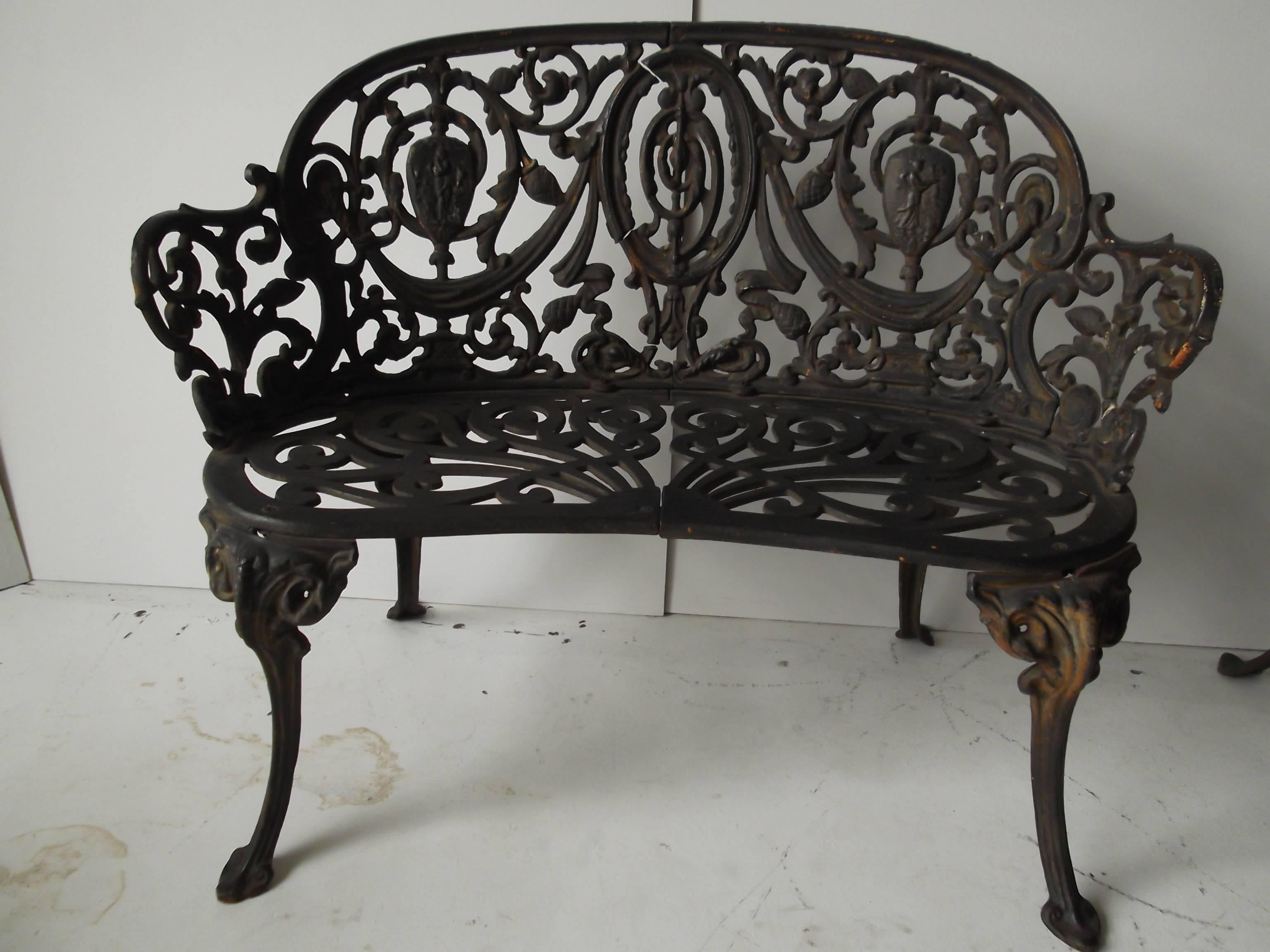 Pair of Antique Ornate Cast Iron Diminutive Garden Bench Seats In Good Condition In Tulsa, OK