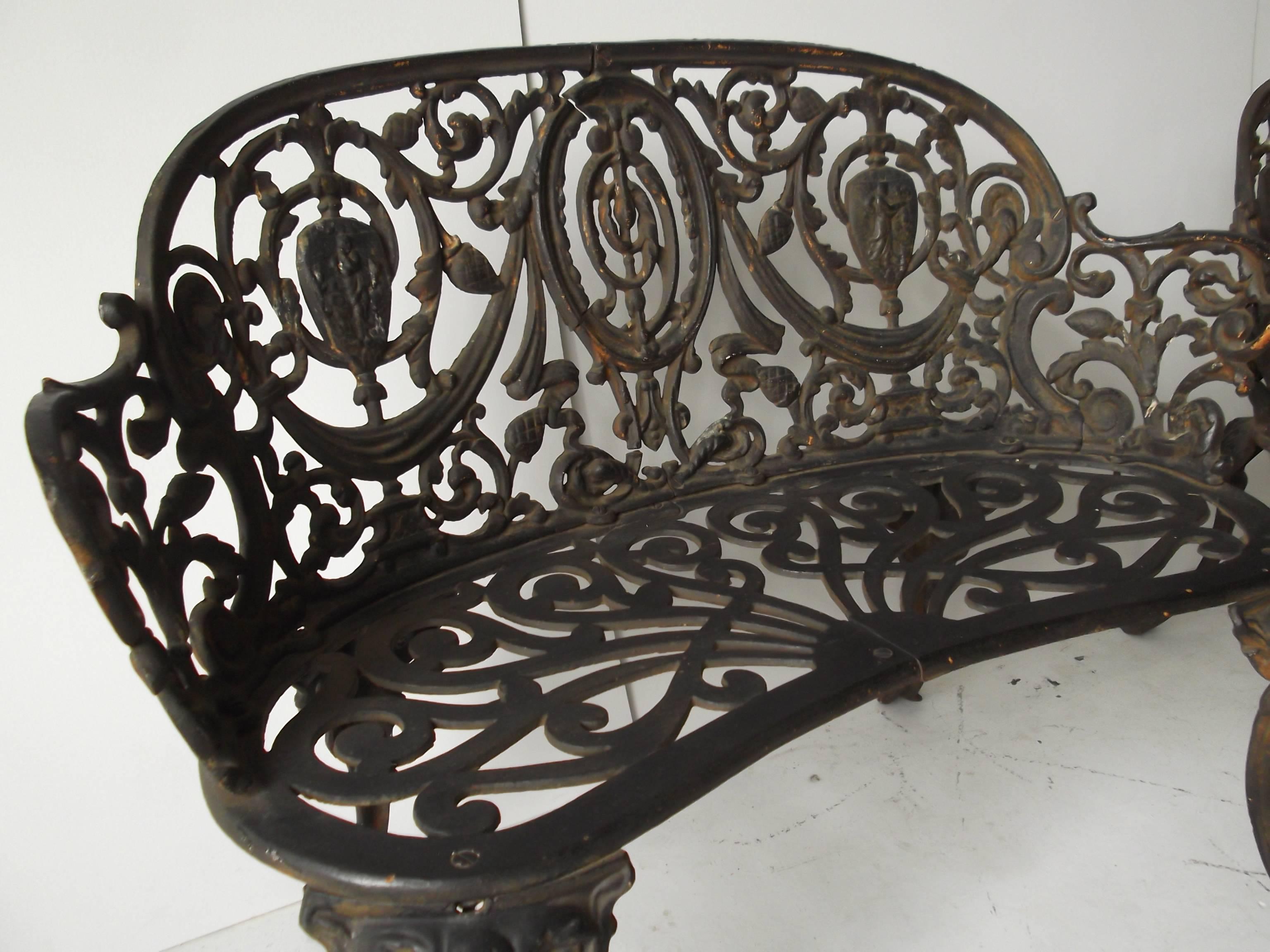 Pair of Antique Ornate Cast Iron Diminutive Garden Bench Seats 3