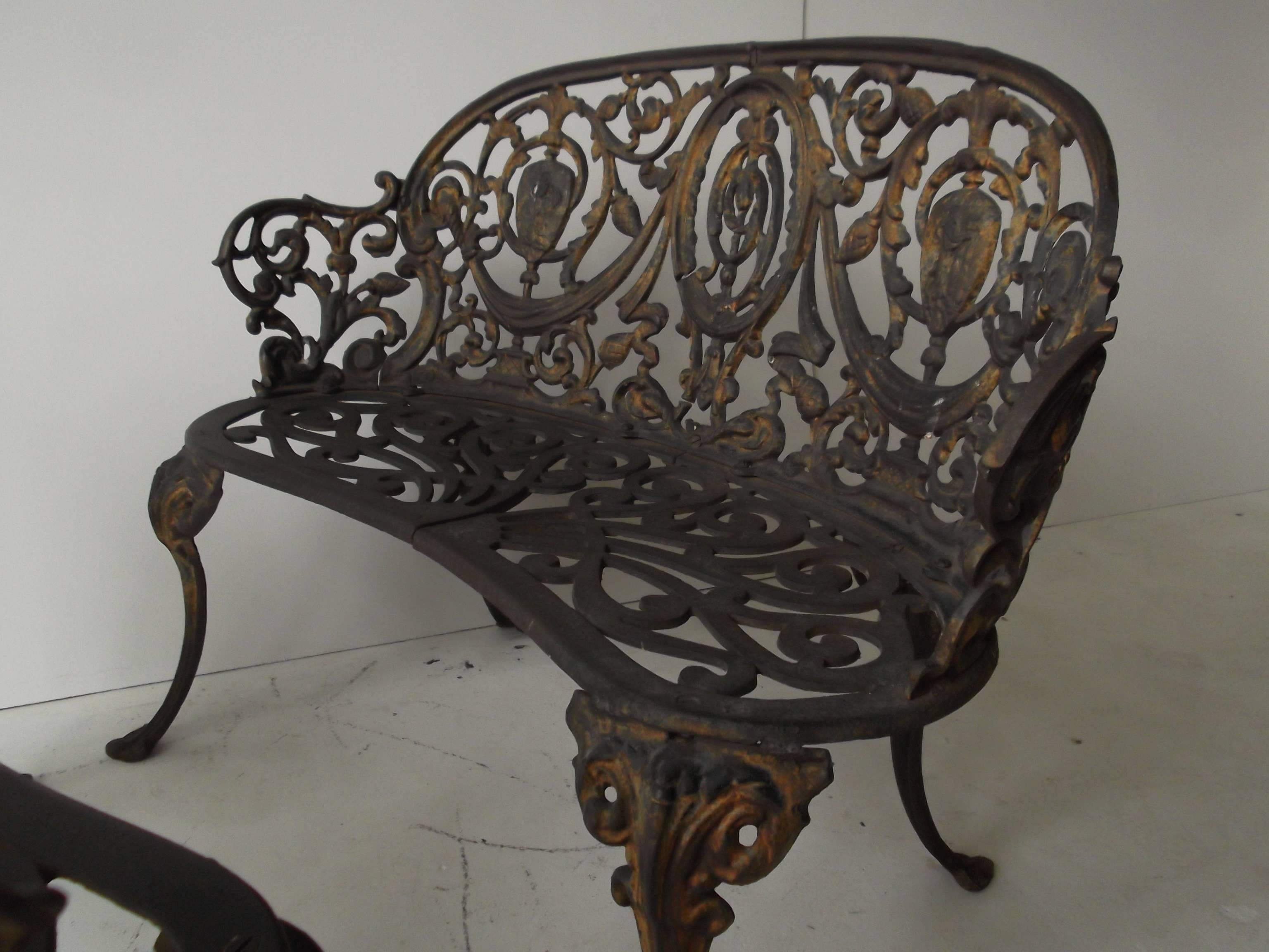 Pair of Antique Ornate Cast Iron Diminutive Garden Bench Seats 2