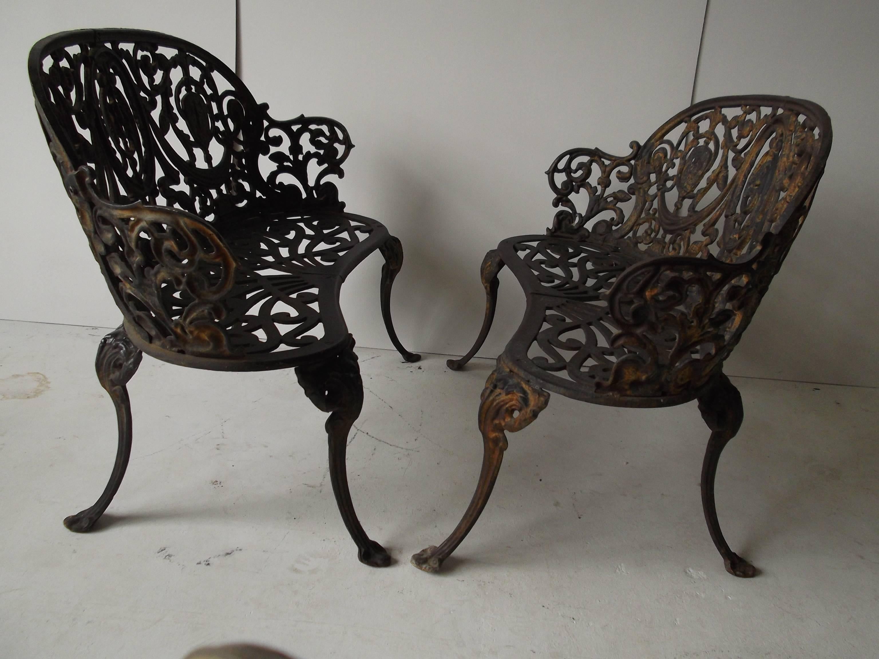 Pair of Antique Ornate Cast Iron Diminutive Garden Bench Seats 4