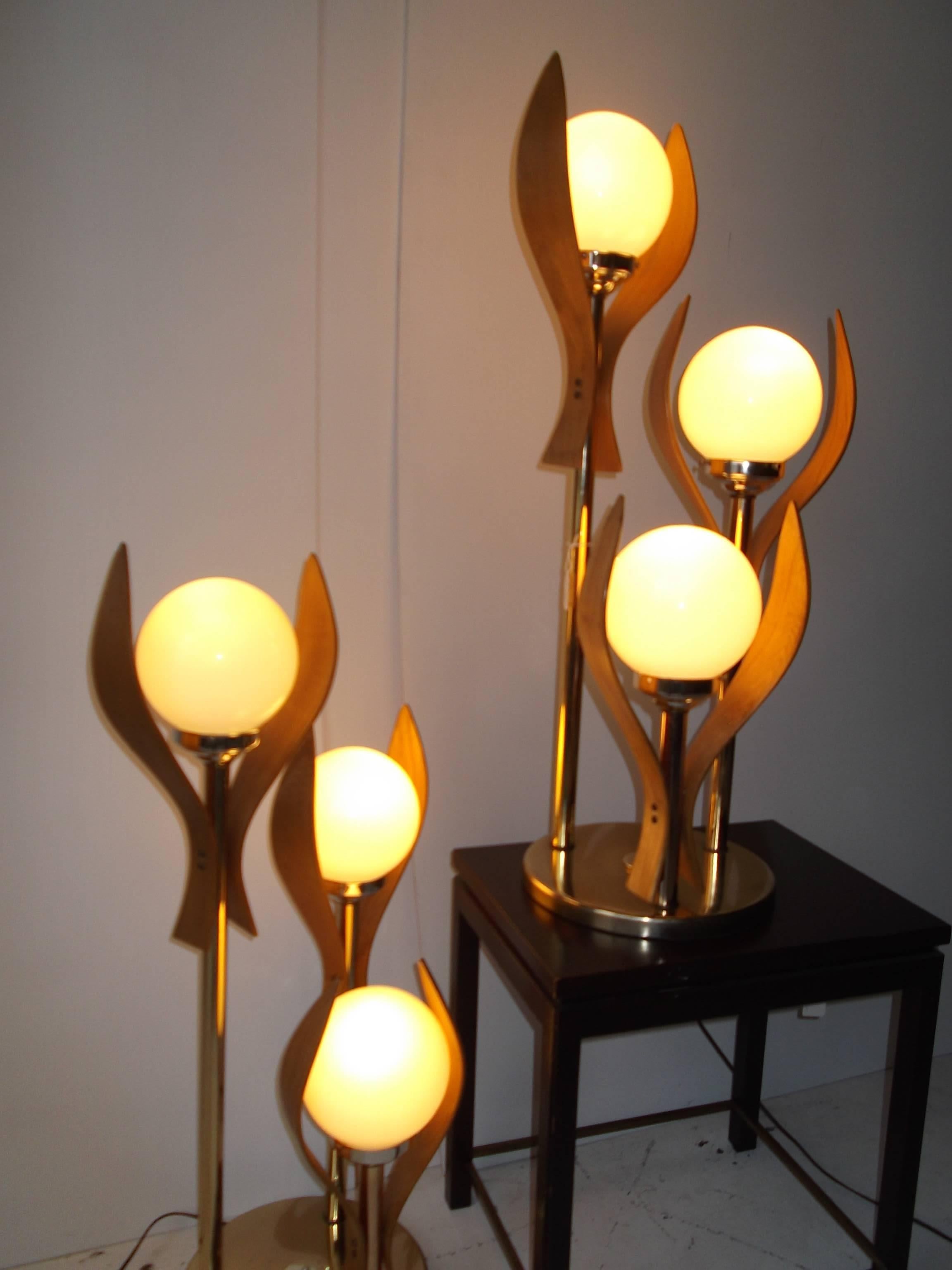 Plated Bentwood Glass Globe Table Lamps For Sale