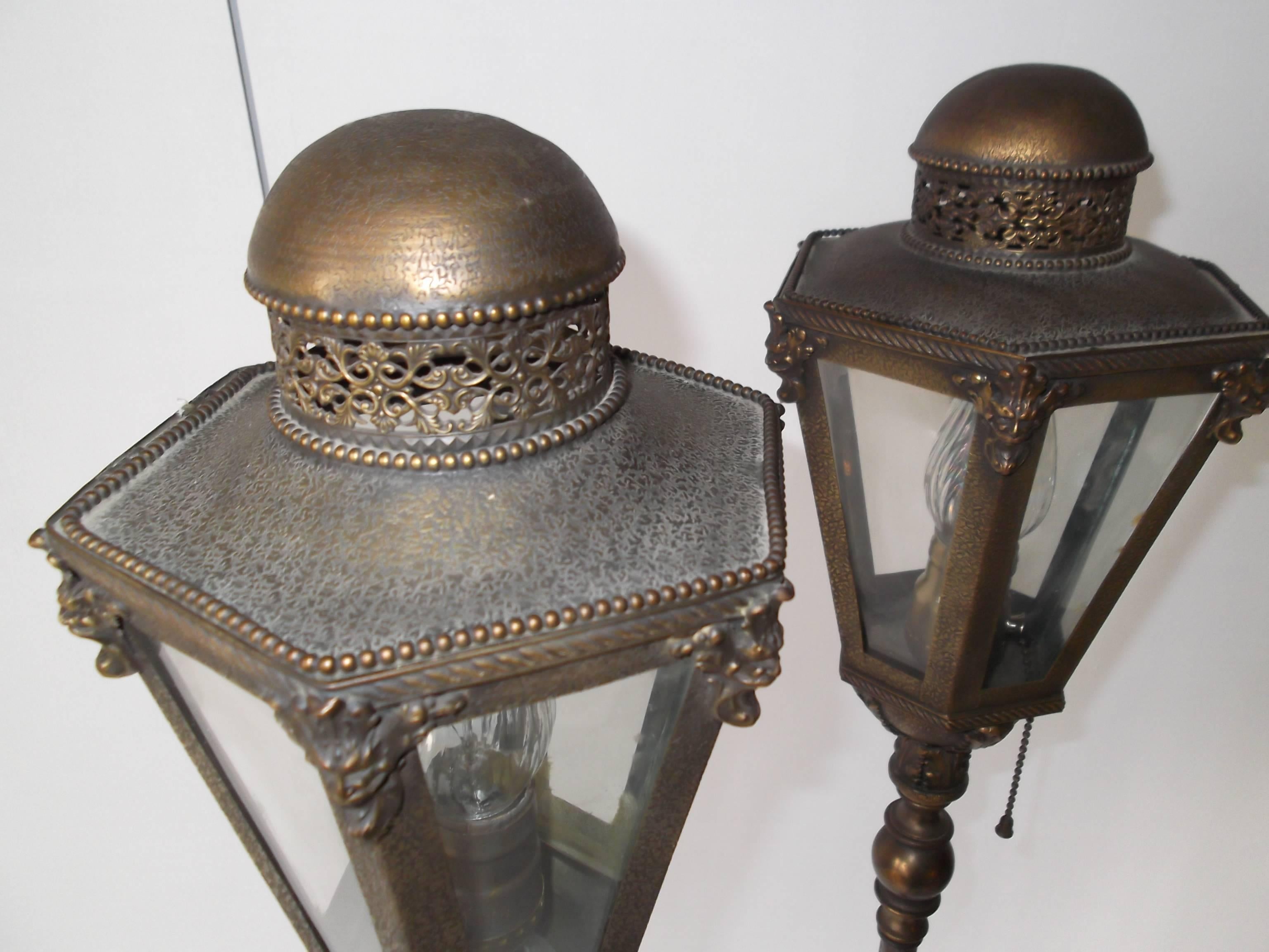 Pair of Antique Moorish Onyx and Jewel Base Lantern Floor Lamps For Sale 2
