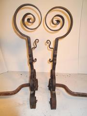 c1920's Hand-Forged Wrought Iron French Fireplace Andirons