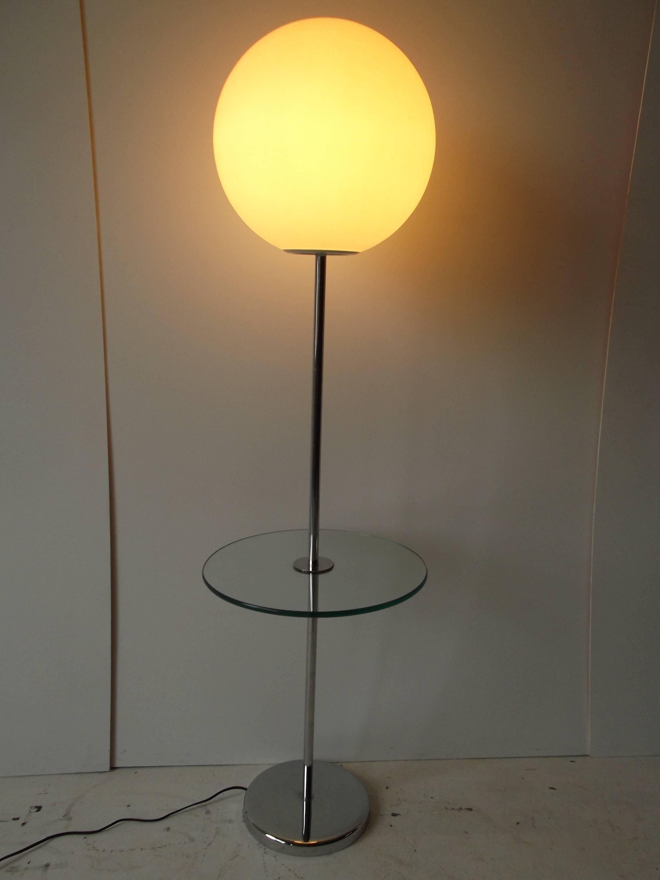 Mid-Century Modern Robert Sonneman Chrome Lollipop Globe Lamp with Glass Table