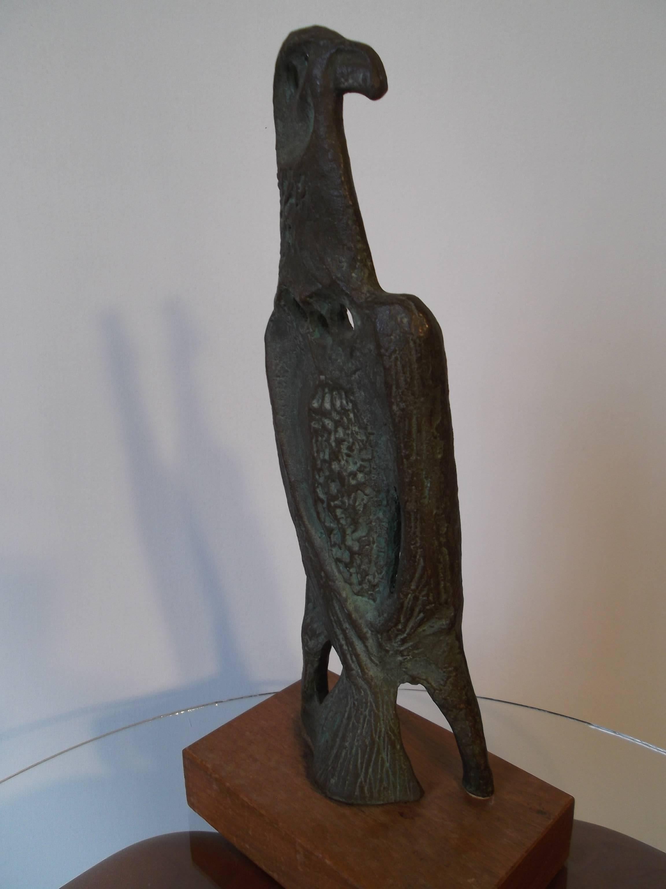 German 1950s Modern Art Abstract Bronze Eagle Sculpture by Klein For Sale