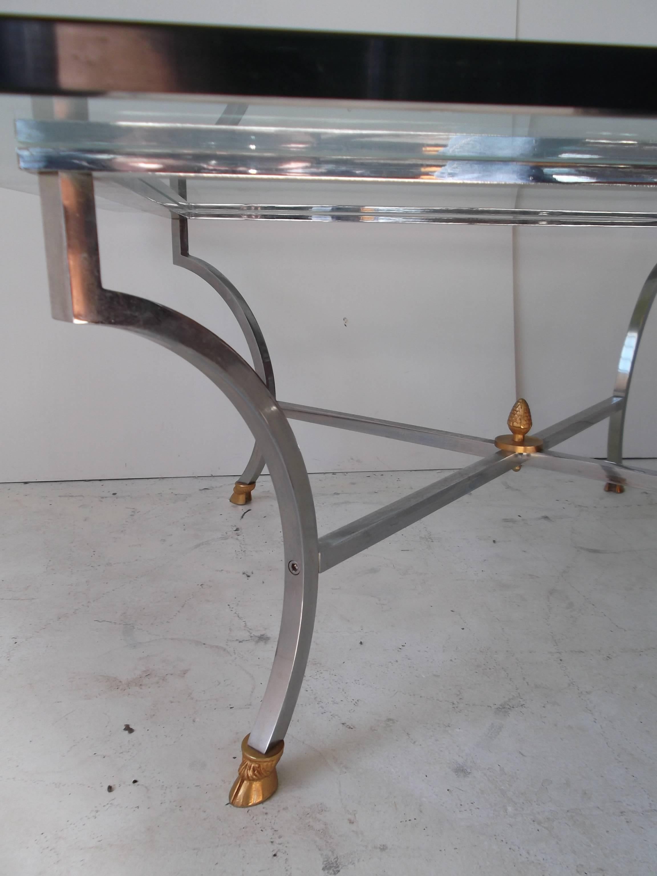 20th Century Maison Jansen Steel Brass Hoof Pineapple Coffee Table