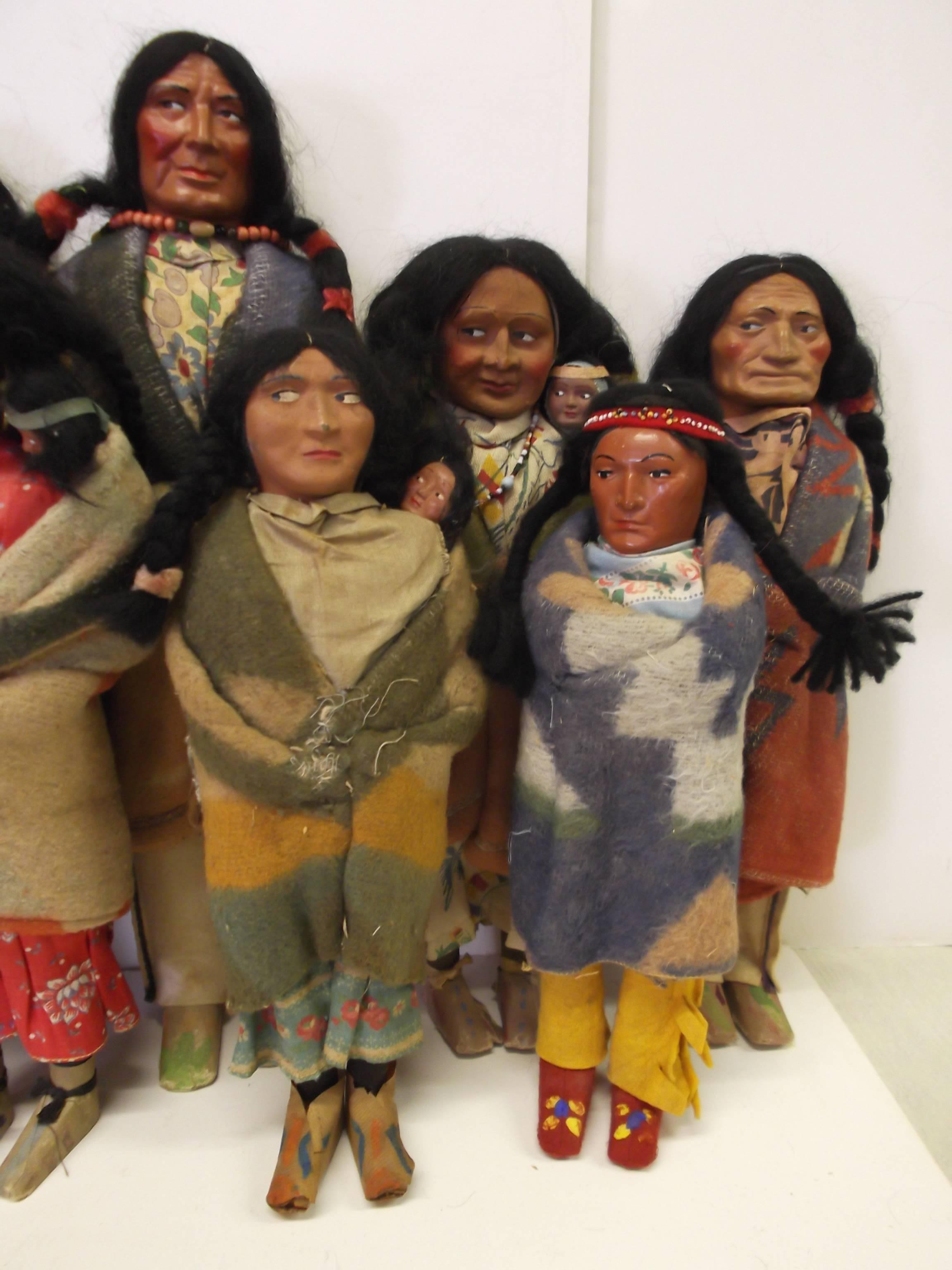 Native American Amazing Collection, circa 1930 Bully Good Lg Skookum Indian Dolls