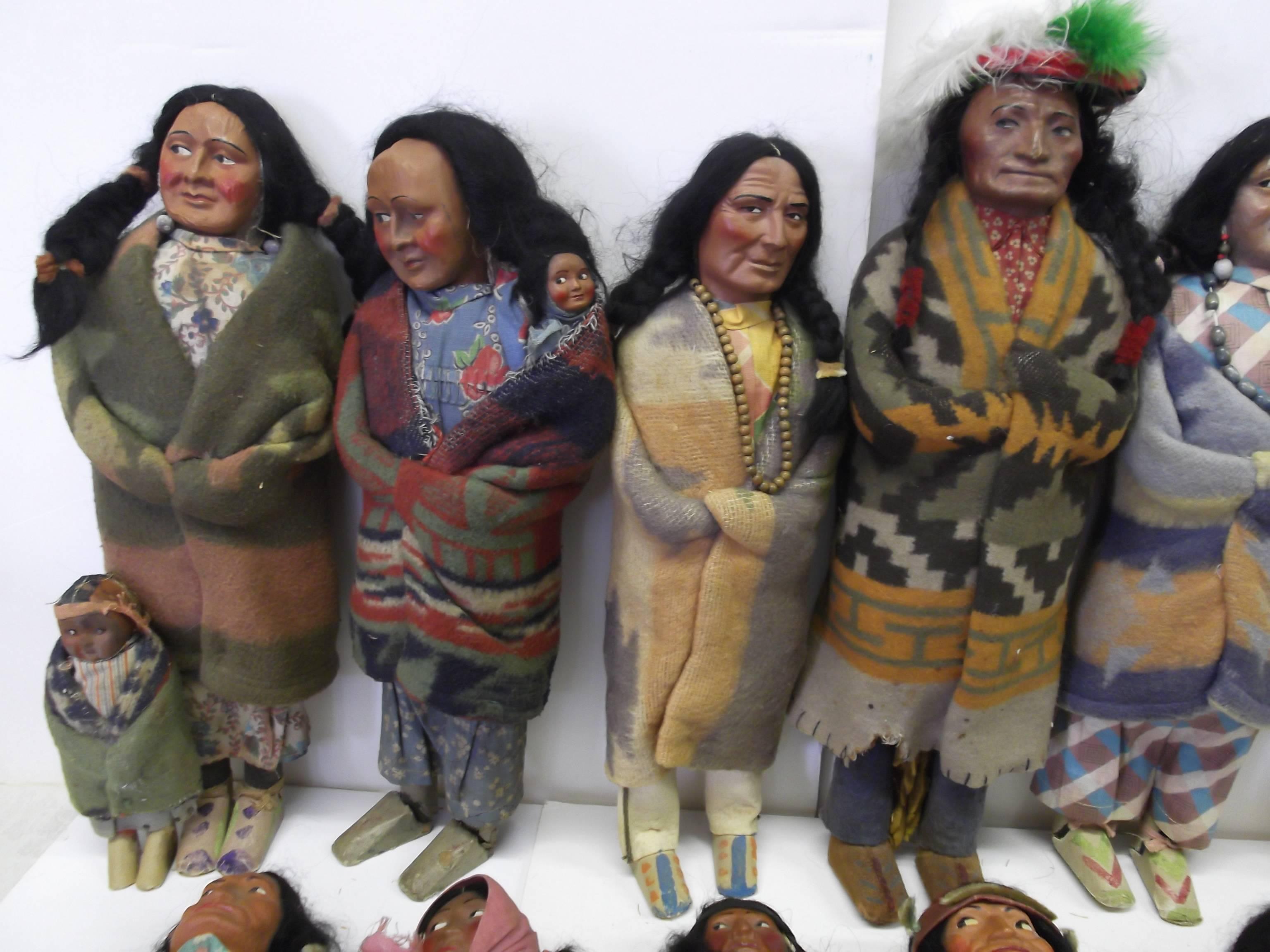 Amazing Collection, circa 1930 Bully Good Lg Skookum Indian Dolls In Good Condition In Tulsa, OK