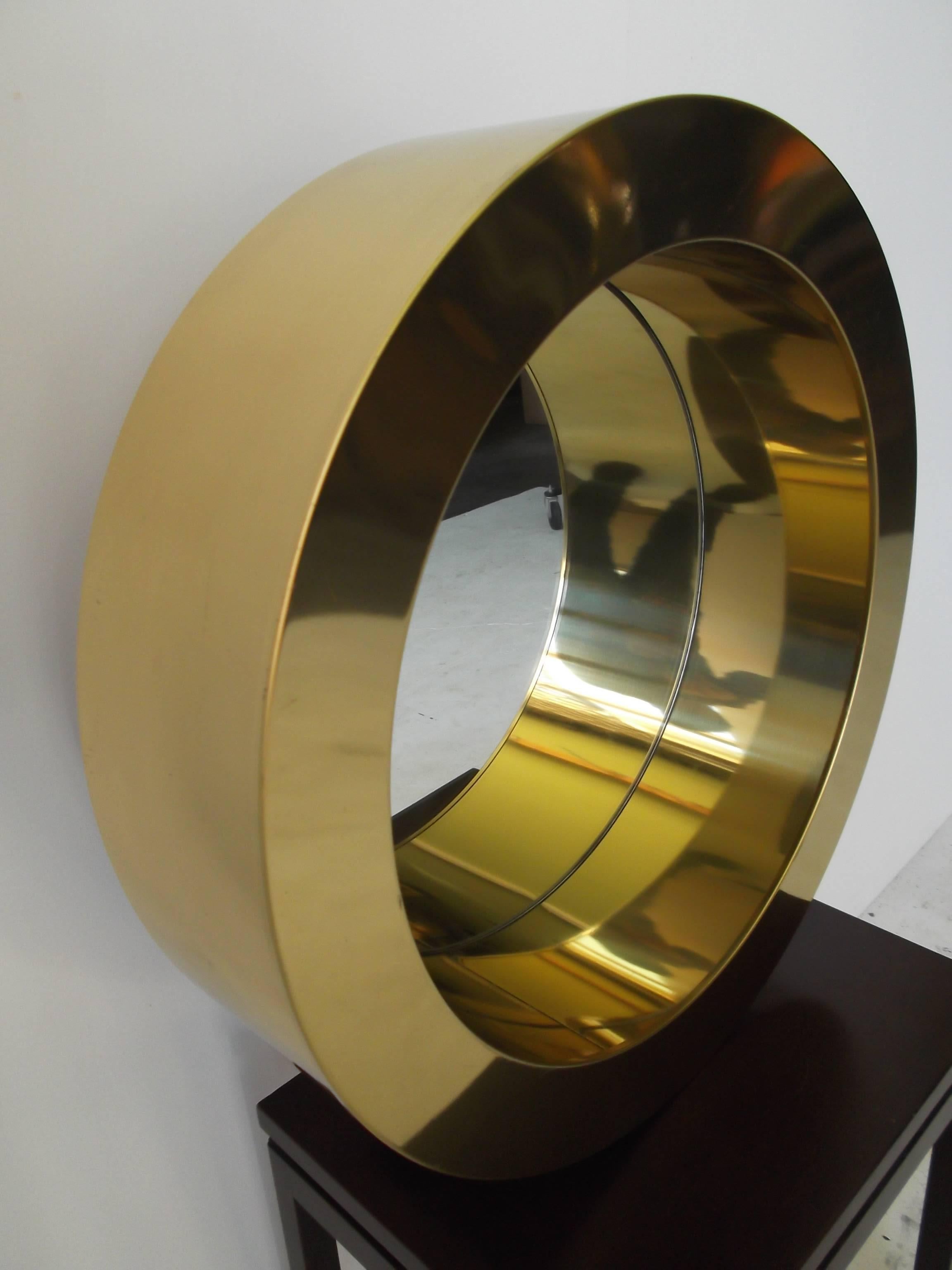 1970s C Jere Brass Porthole Circular Wall Mirror In Good Condition In Tulsa, OK