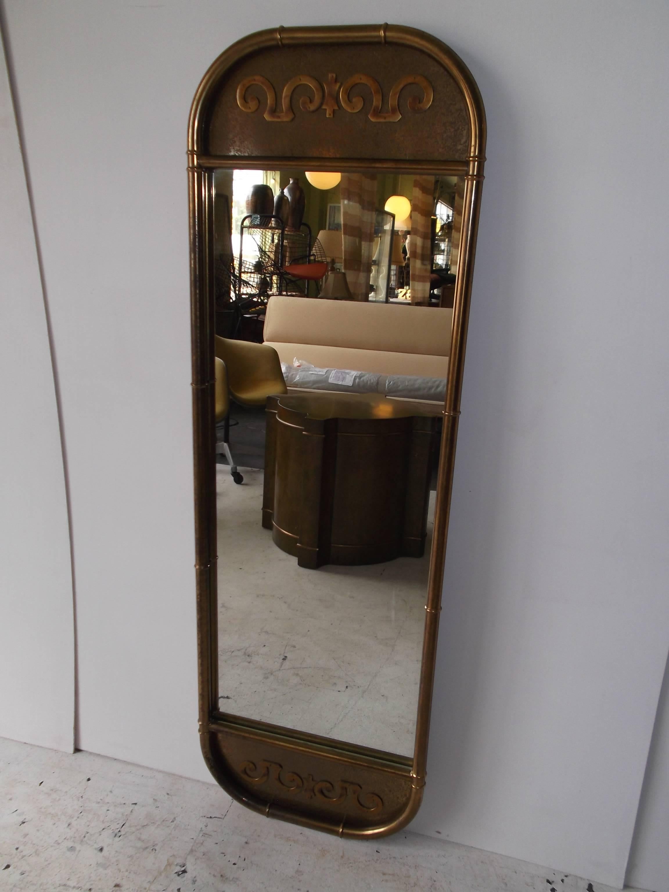 20th Century Fantastic Mastercraft Oblong Etched Brass Full Length Mirror