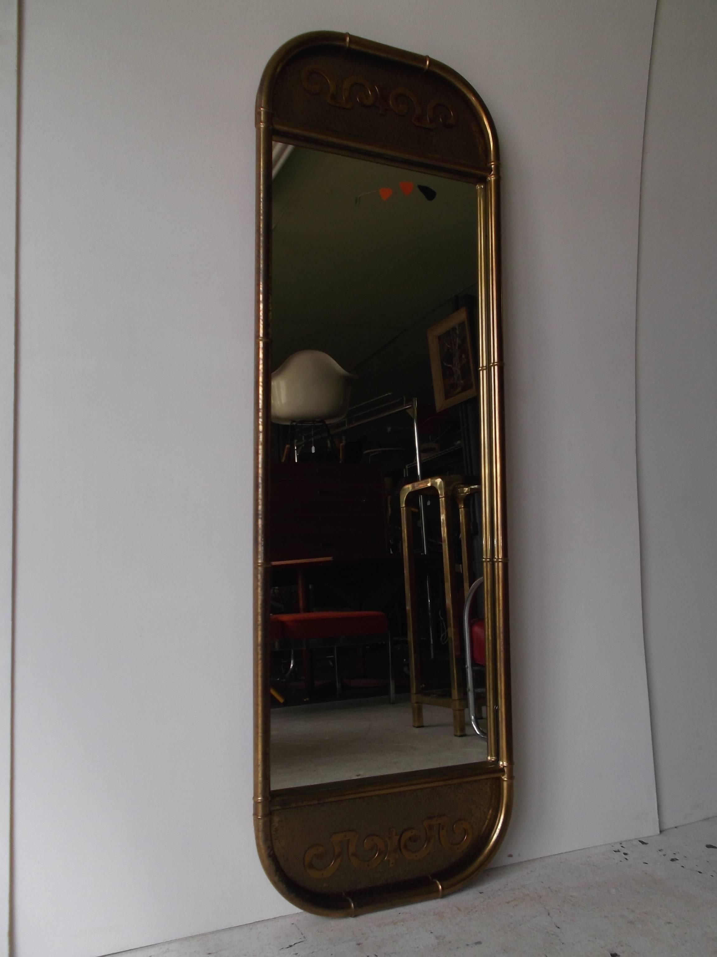 Hollywood Regency Fantastic Mastercraft Oblong Etched Brass Full Length Mirror