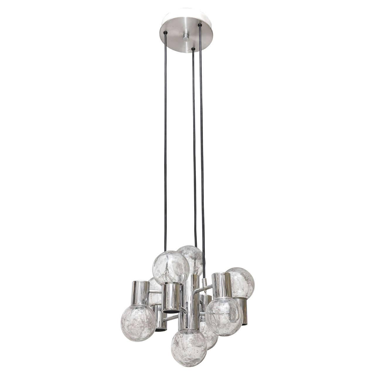 Mid-Century Modern Chrome and Glass Pendant Light Fixture For Sale