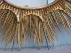 Hollywood-Regency Style 1920s, French Gold-Leaf Oval Sun-Burst Wall Mirror