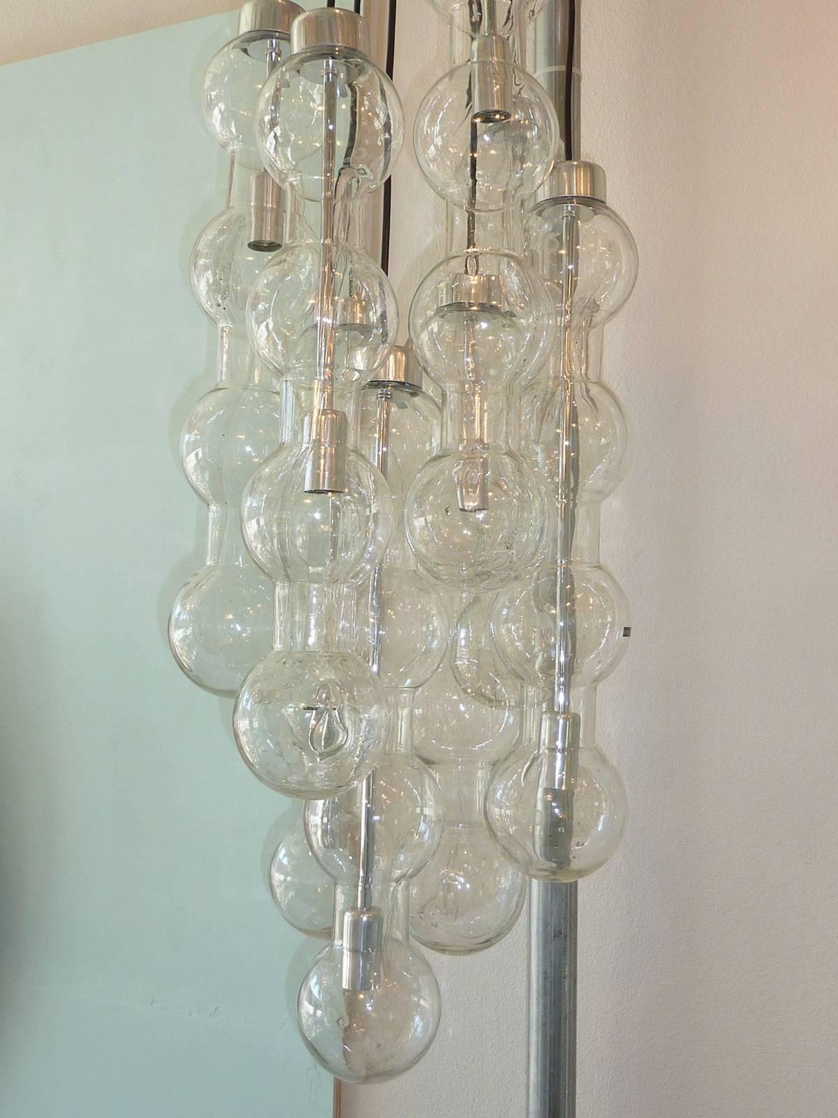 Large Vintage Doria Glass Chandelier with cascading bubble strands. 1960's ! In Good Condition For Sale In Frisco, TX